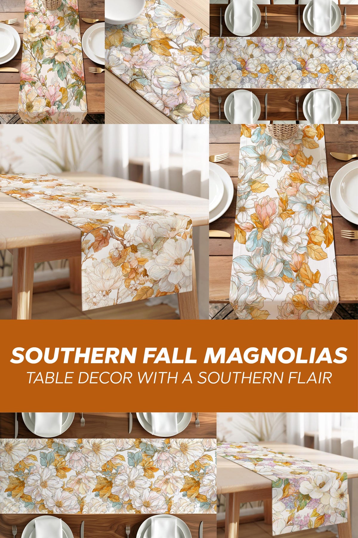 Fall Table Decor Magnolia Table Runner Table Setting Idea Southern Home Decorations Autumn Colors Holiday Dinner Runner for Table Decor