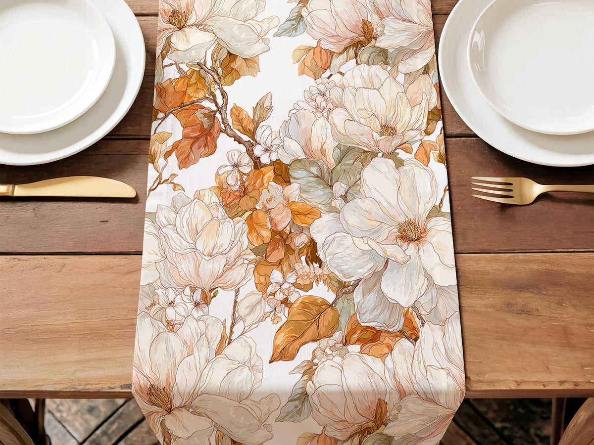Fall Table Decor Magnolia Table Runner Table Setting Idea Southern Home Decorations Autumn Colors Holiday Dinner Runner for Table Decor