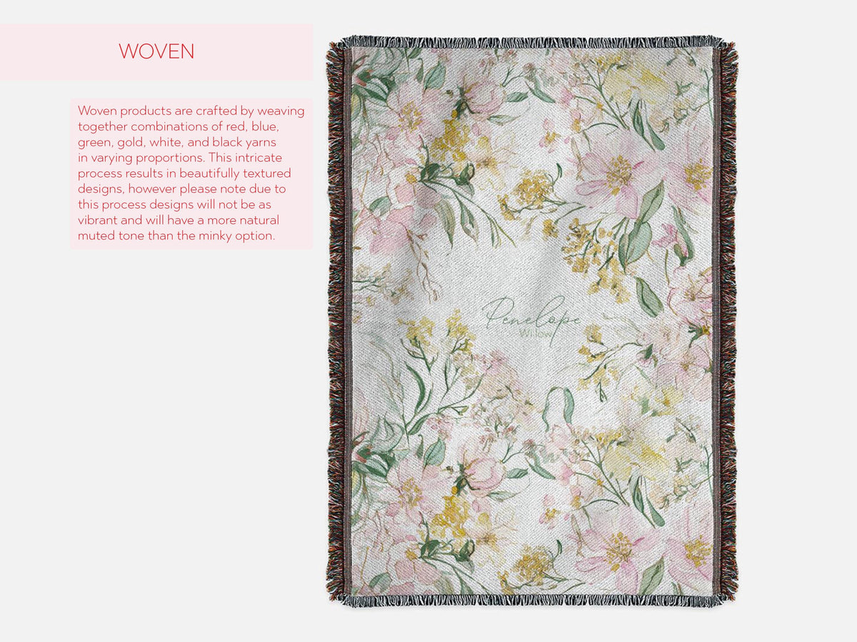 Personalized Wildflower Woven Throw Watercolor Floral Minky Blanket Cottage Garden Vintage Decor Gift for Nursery Garden Theme Baby Shower