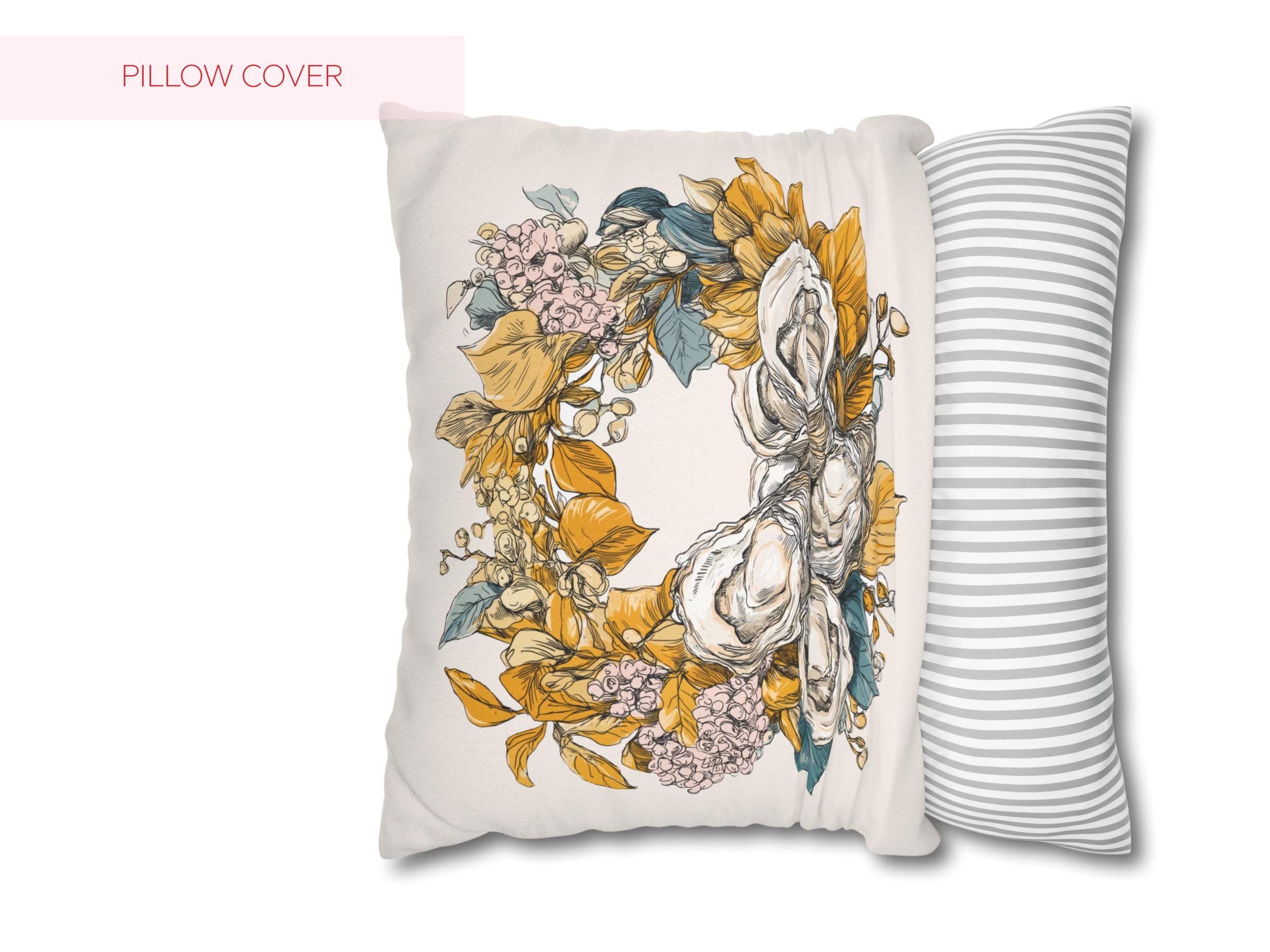 Fall Pillow Cover with Oyster Print Wreath Coastal Autumn Pillow and/or Cover - Charles Alex
