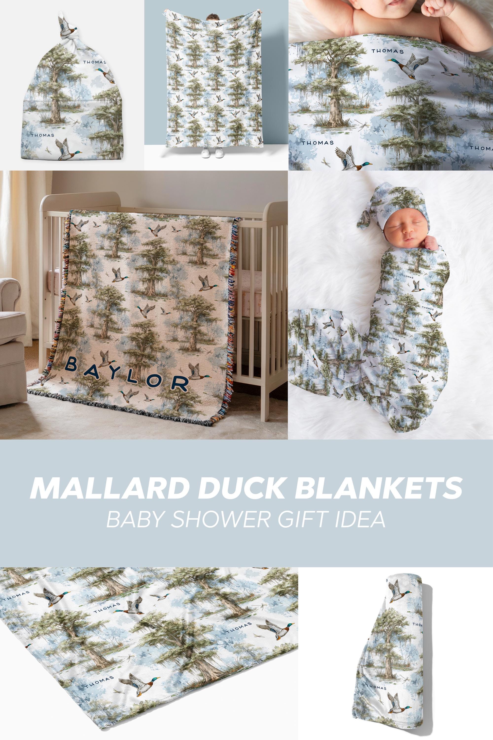 Personalized Mallard Duck Woven Blanket With Name Wildlife Duck Blanket Soft And Cozy Fabric Baby Shower Gift Duck Hunting Theme Nursery
