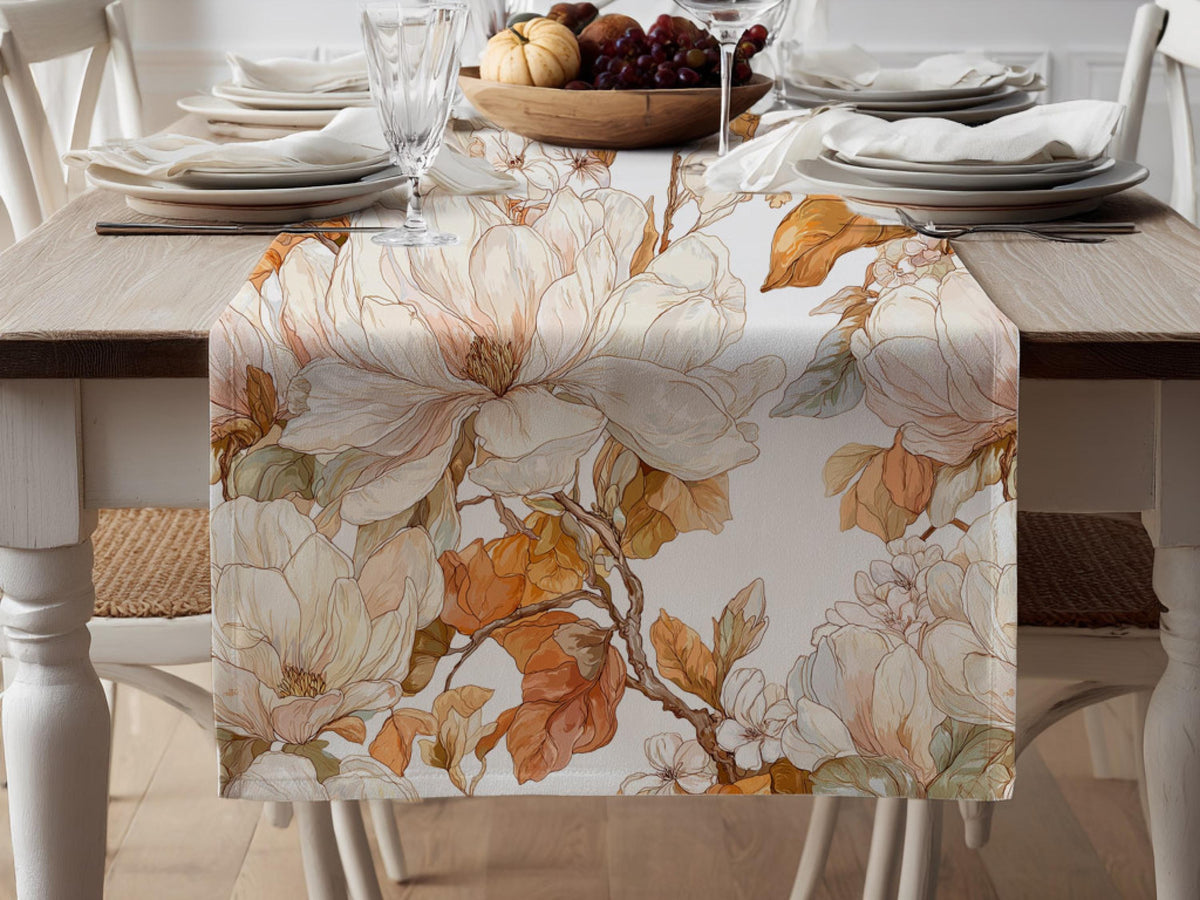 Fall Table Decor Magnolia Table Runner Table Setting Idea Southern Home Decorations Autumn Colors Holiday Dinner Runner for Table Decor