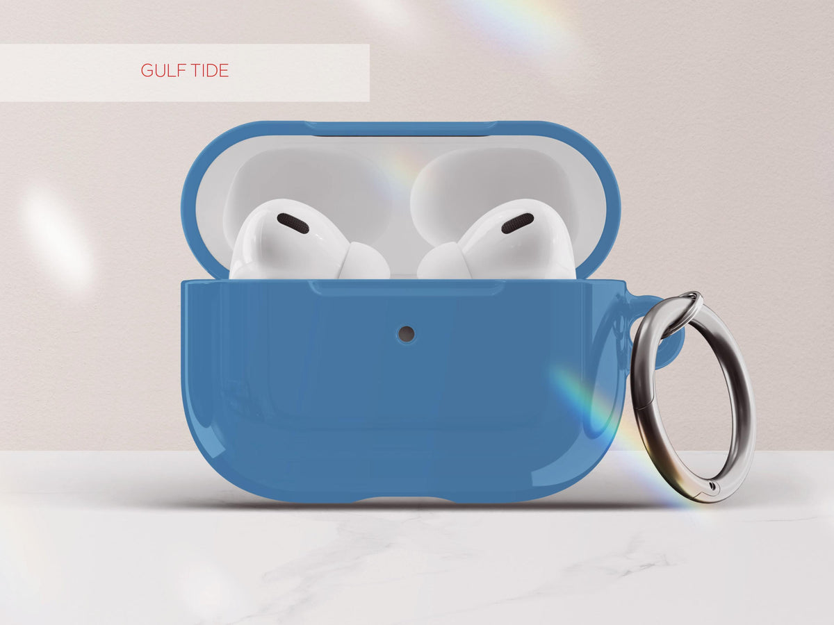 Solid Blue AirPod Case Cover Personalized Color Protective Tech Accessory Gift for Him Custom Present for Guy Minimal Aesthetic Gadget Lover