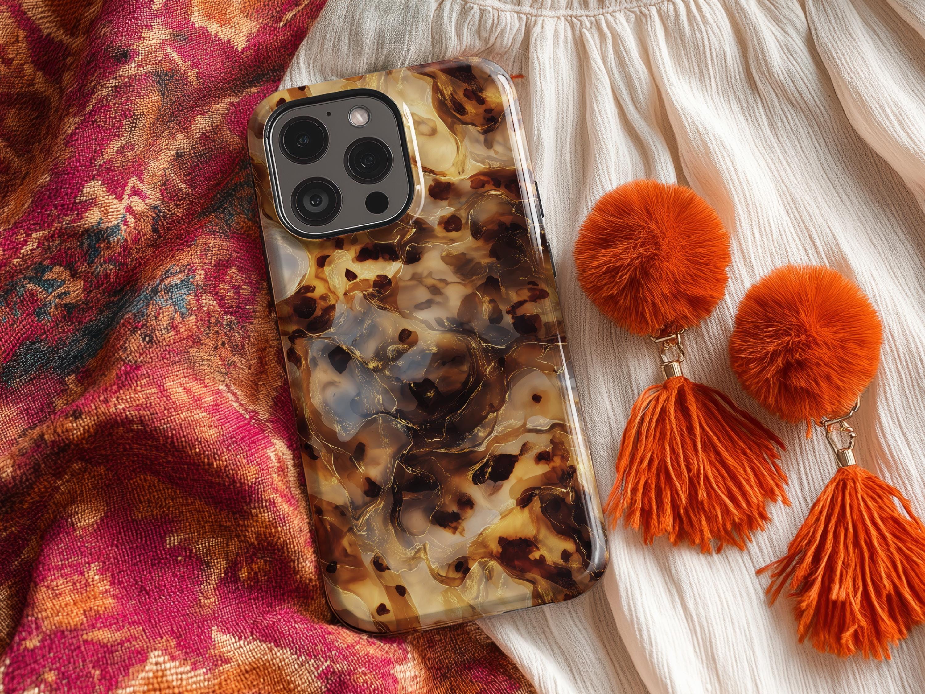 Custom Brown Tortoiseshell Phone Case Marble Pattern Protective Cover Stylish Accessory Gift Present for Her Modern Minimal Chic Design