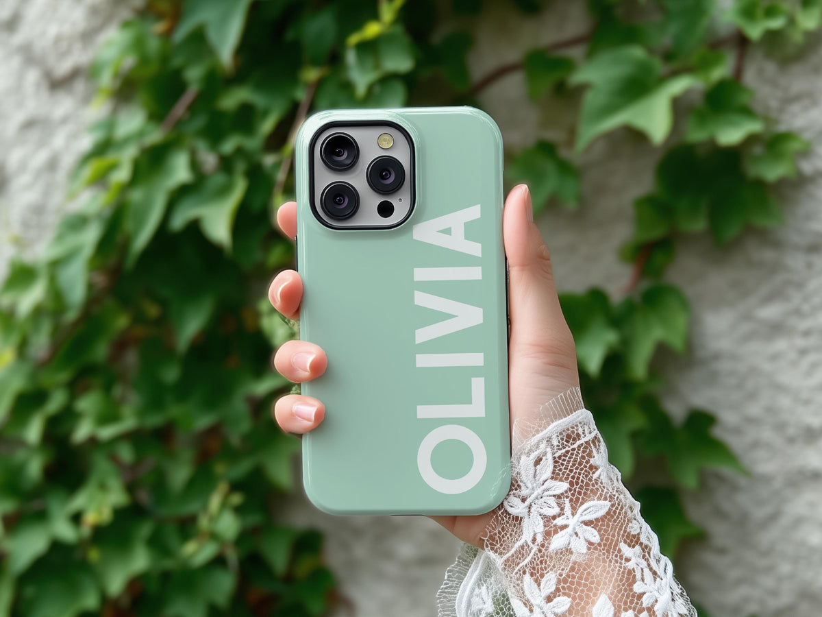 Custom Green Phone Case Color Protective Cover Stylish Accessory Minimal Aesthetic Tech Gift Present for Her Modern Design Gadget Lover