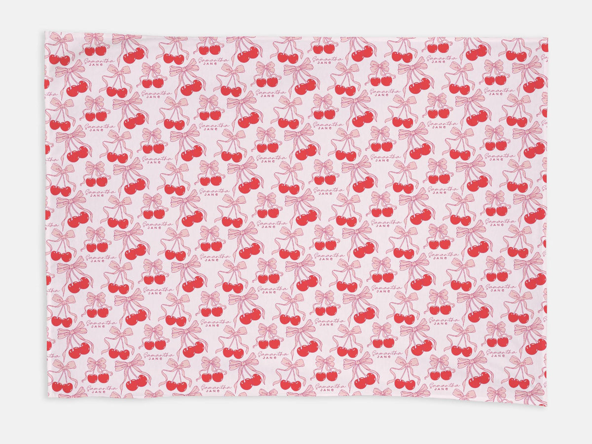 Personalized Coquette Cherry Swaddle Blanket Coquette Cherry Baby Blanket with Name Bow Gift for Baby Shower Gift Coquette Hat Coming Home