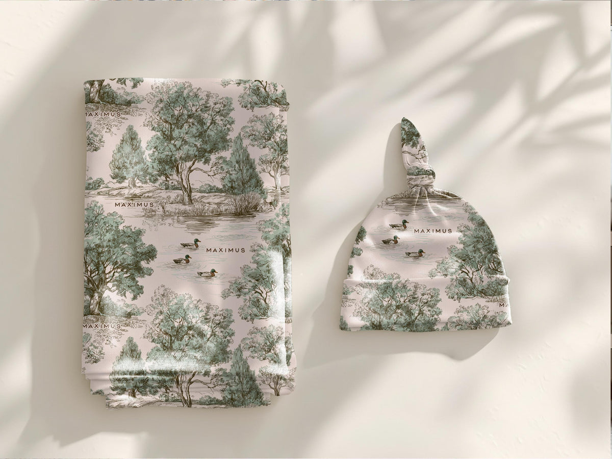 Personalized Duck Swaddle Blanket Mallard Print Custom Name Baby Boy Gift Woodland Nursery Decor Present Southern Mom Newborn Coming Home - Charles Alex