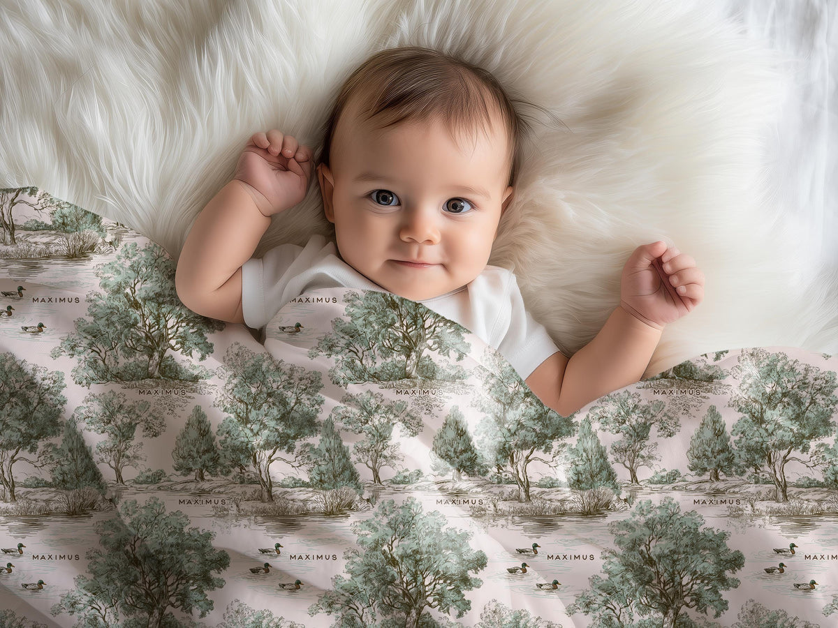 Personalized Duck Swaddle Blanket Mallard Print Custom Name Baby Boy Gift Woodland Nursery Decor Present Southern Mom Newborn Coming Home - Charles Alex