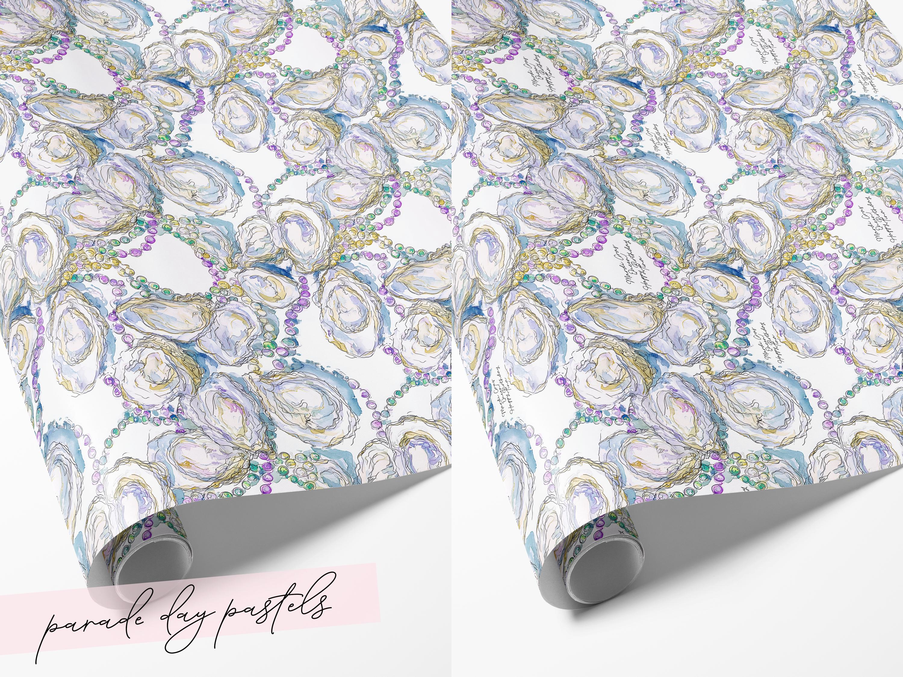 Mardi Gras Oyster Wrapping Paper Personalized New Orleans Beads Gift Wrap Coastal Fat Tuesday Party Supplies Classy Coastal Hostess Present