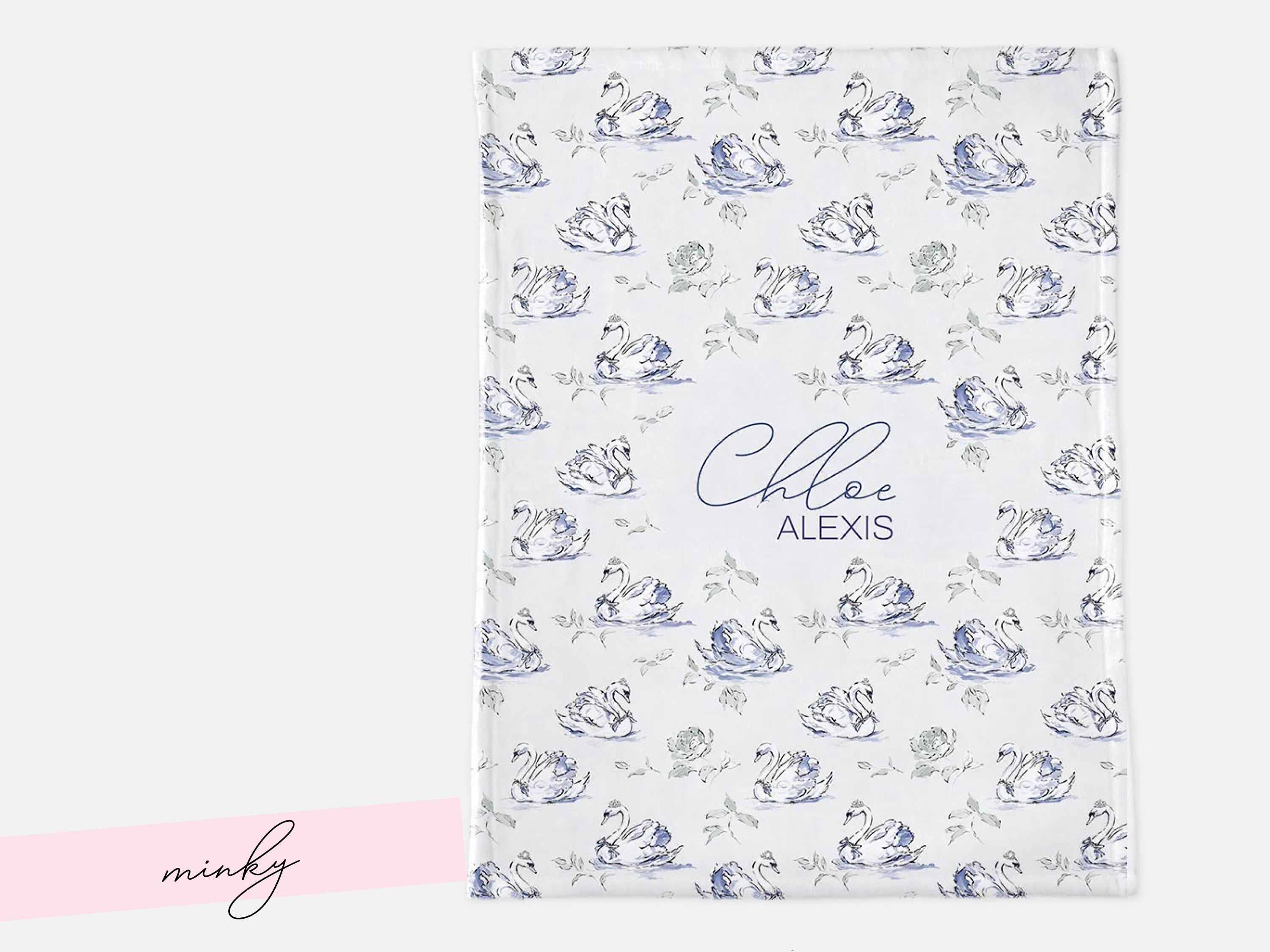 Swan Baby Blanket Personalized Elegant Girl Swaddle Newborn Name Keepsake Nursery Accent Timeless Hospital Welcome Gift