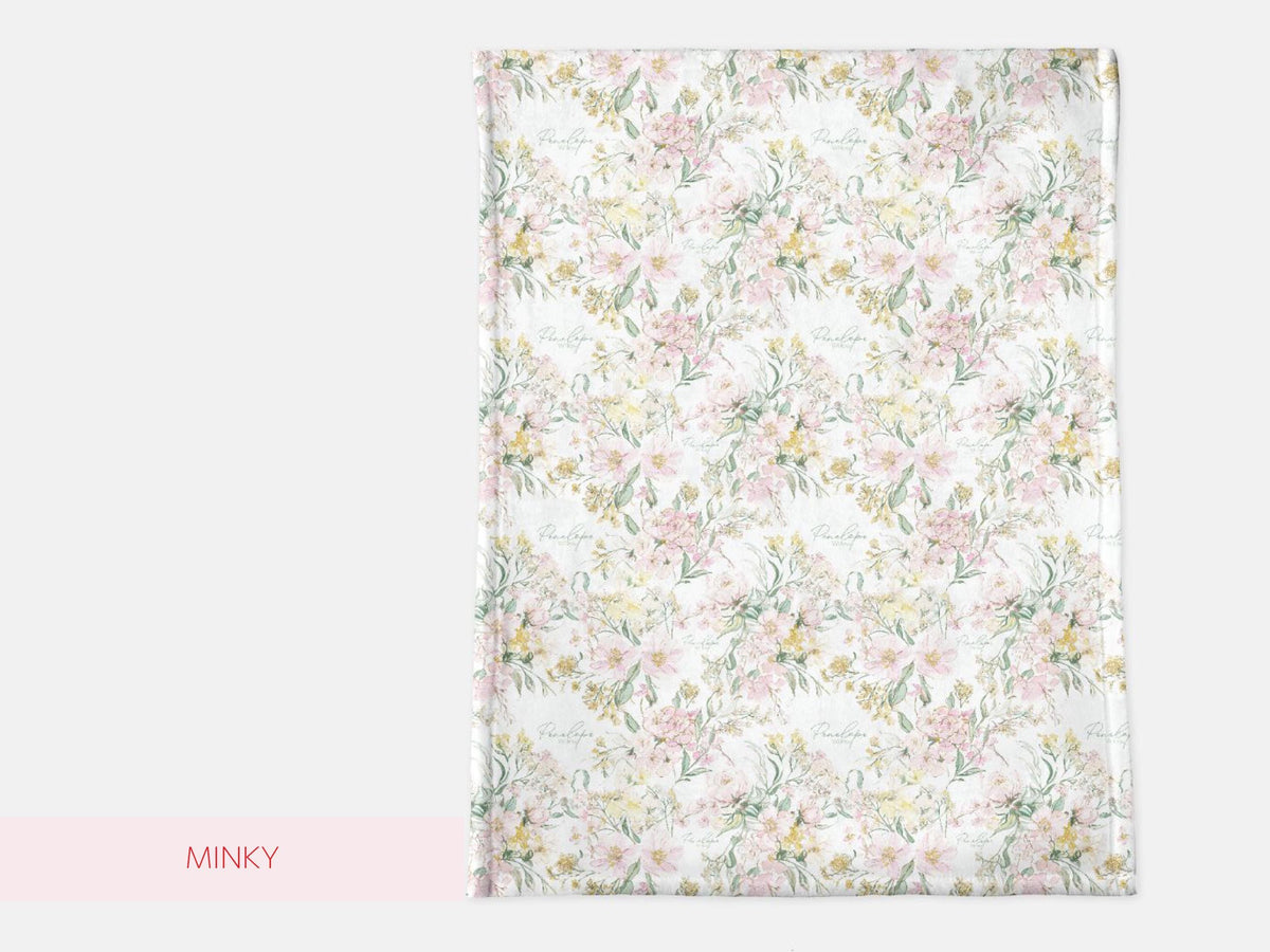 Custom Wildflower Swaddle Blanket with Name Watercolor Floral Minky Baby Blanket Cottage Garden Newborn Gift for Baby Shower Nursery Flowers