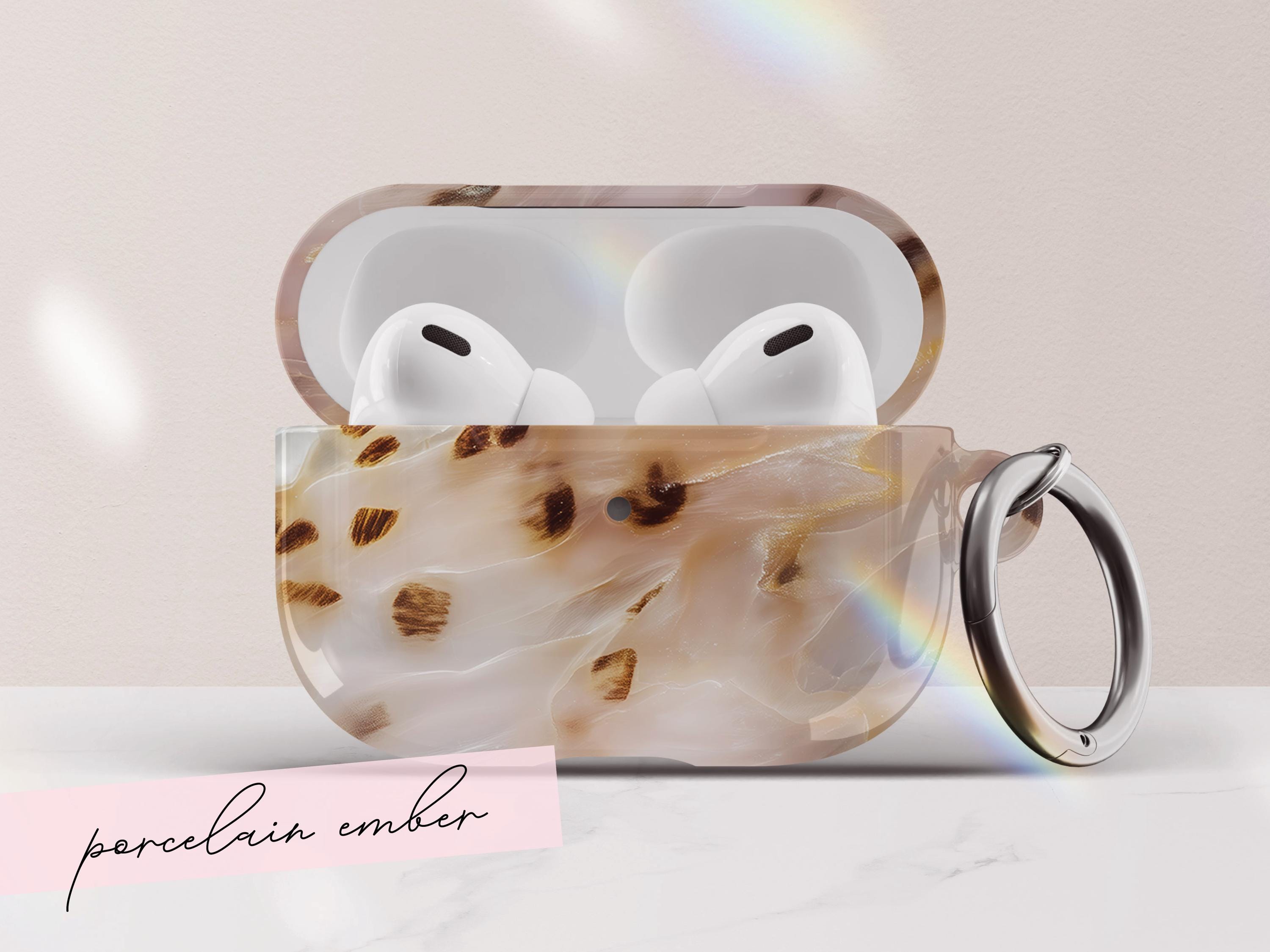 Tortoiseshell Airpods Pro Case Cover Blush Marble Protective Shell Accessory for Women With Keychain Aesthetic Luxury Gift For Her Tech - Charles Alex