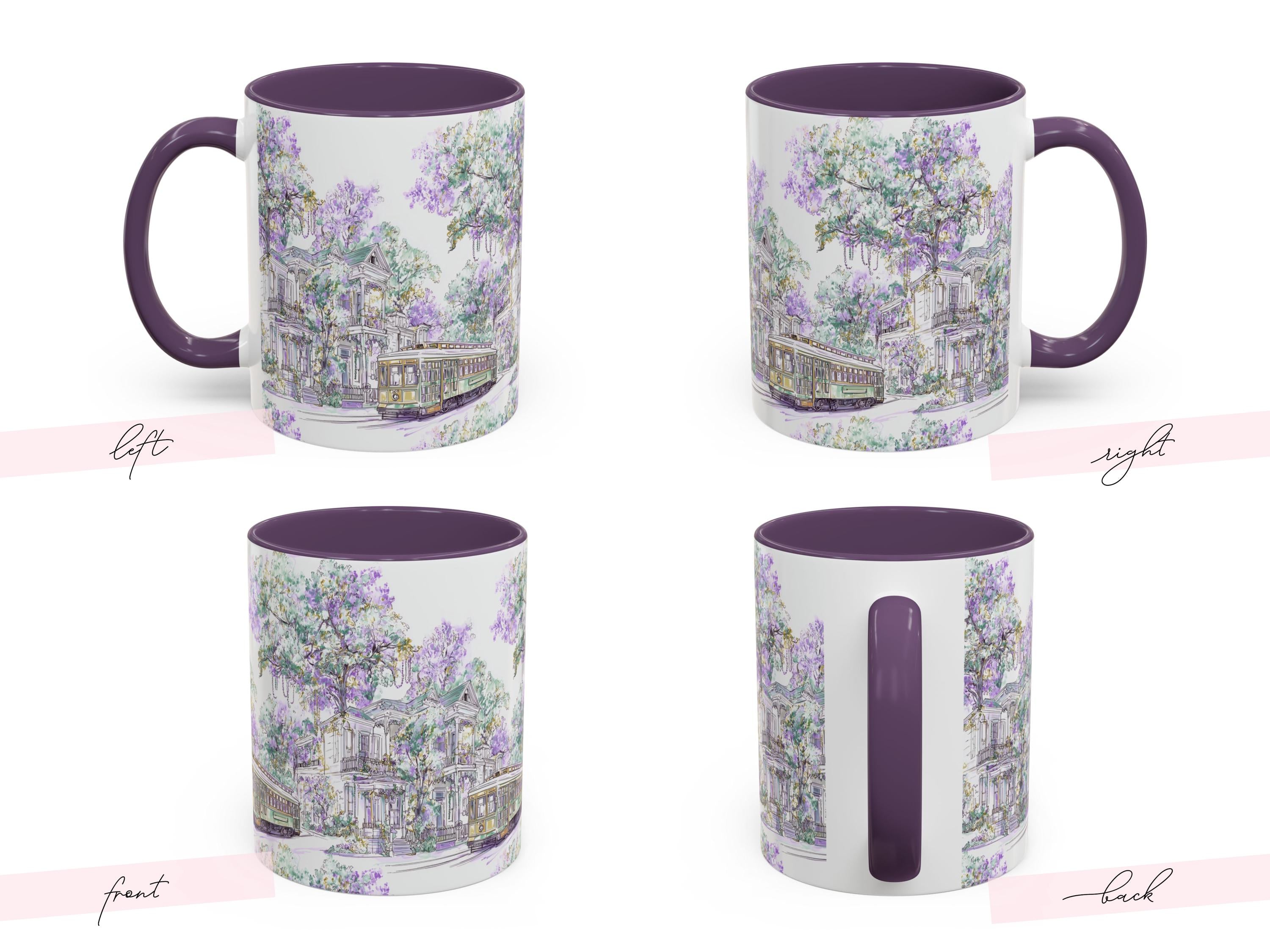 Mardi Gras Coffee Cup New Orleans Streetcar Mug St Charles Avenue Houses Ceramic Gift NOLA Sketch Art Present 11oz 15oz Dishwasher Safe - Charles Alex