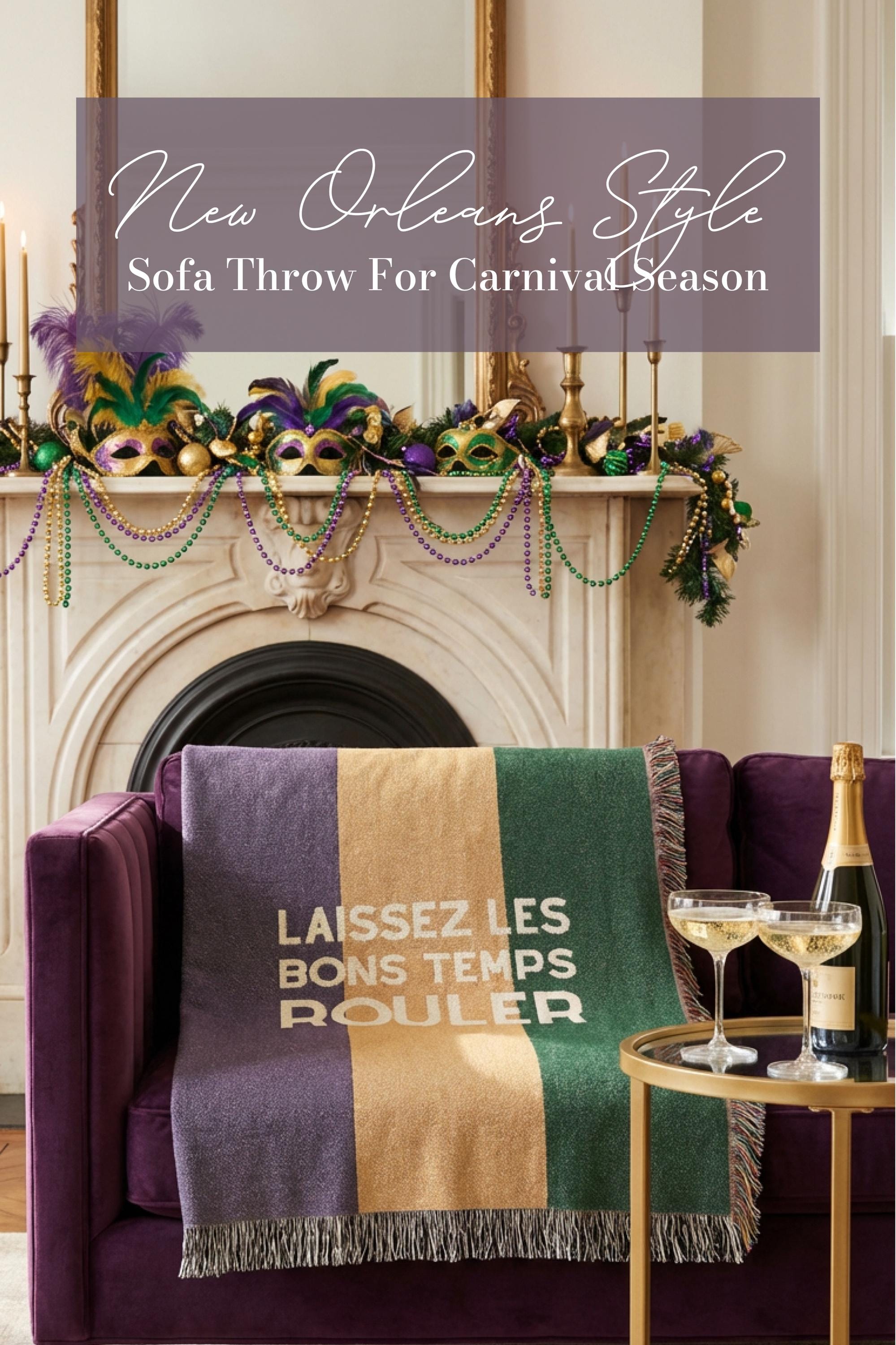 Mardi Gras Throw Laissez Les Bons Temps Rouler Blanket New Orleans Living Room Decor Sofa Woven Purple Gold Green Carnival Home Style Couch