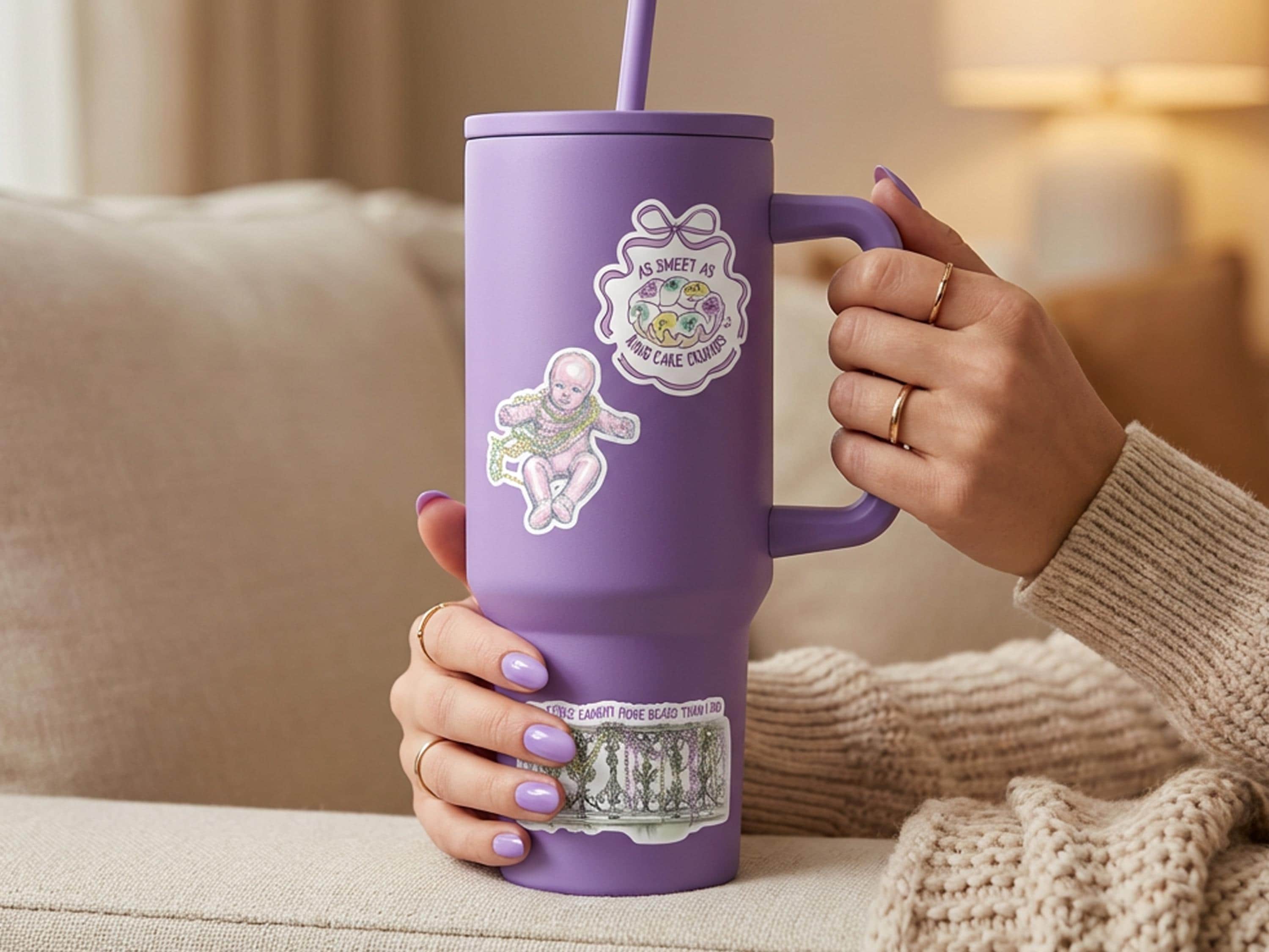 Mardi Gras Sticker Sweet as King Cake Crumbs Vinyl Decal New Orleans Carnival Tumbler Gift Aesthetic Laptop Coquette Party Cup Accessory