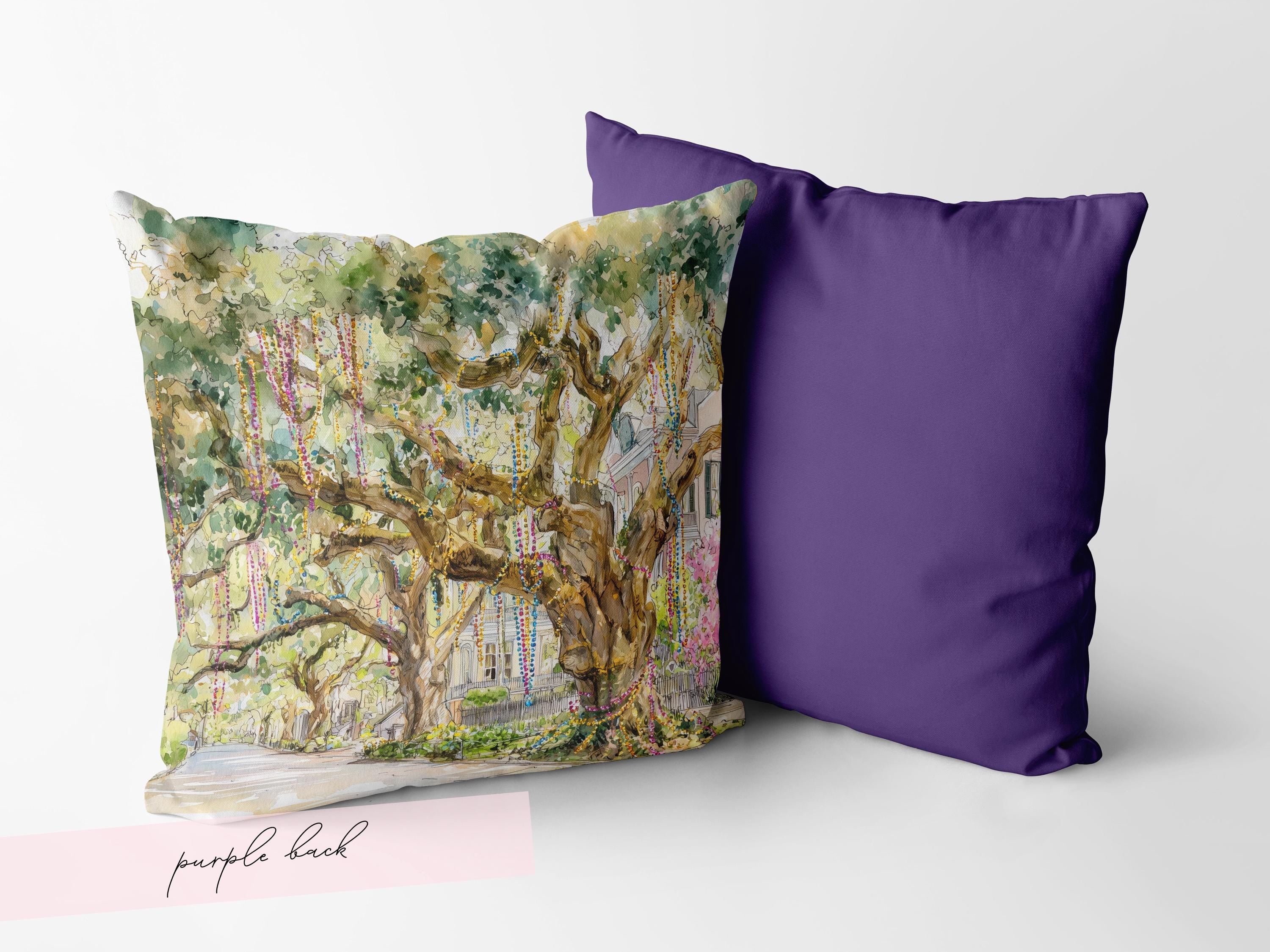 Bead Tree Mardi Gras Pillow Cover Hostess Gift Carnival Season Guest Room Decor Festive Print Throw Cushion Southern Home Interior Design - Charles Alex