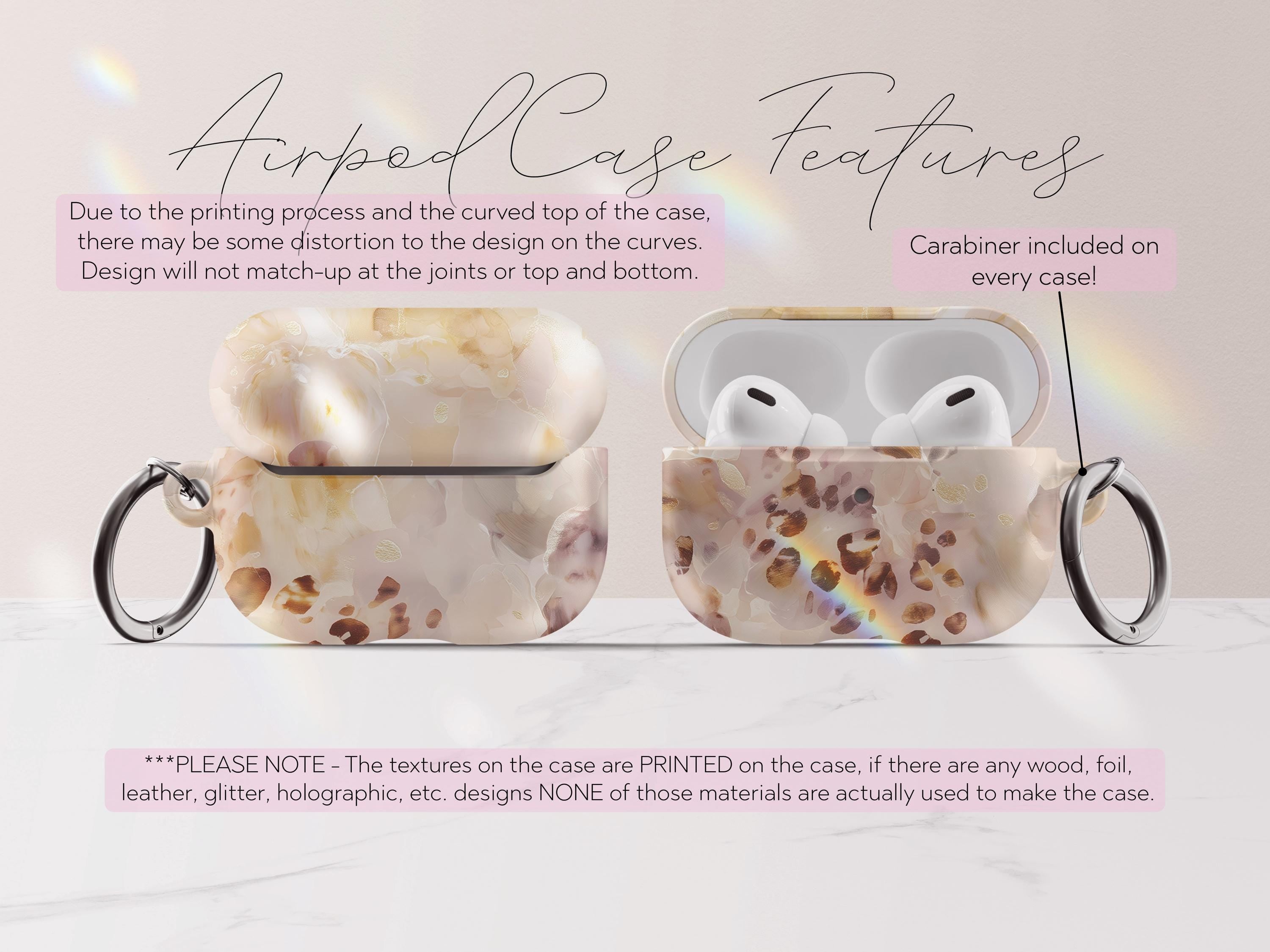 Tortoiseshell Airpods Pro Case Cover Blush Marble Protective Shell Accessory for Women With Keychain Aesthetic Luxury Gift For Her Tech - Charles Alex