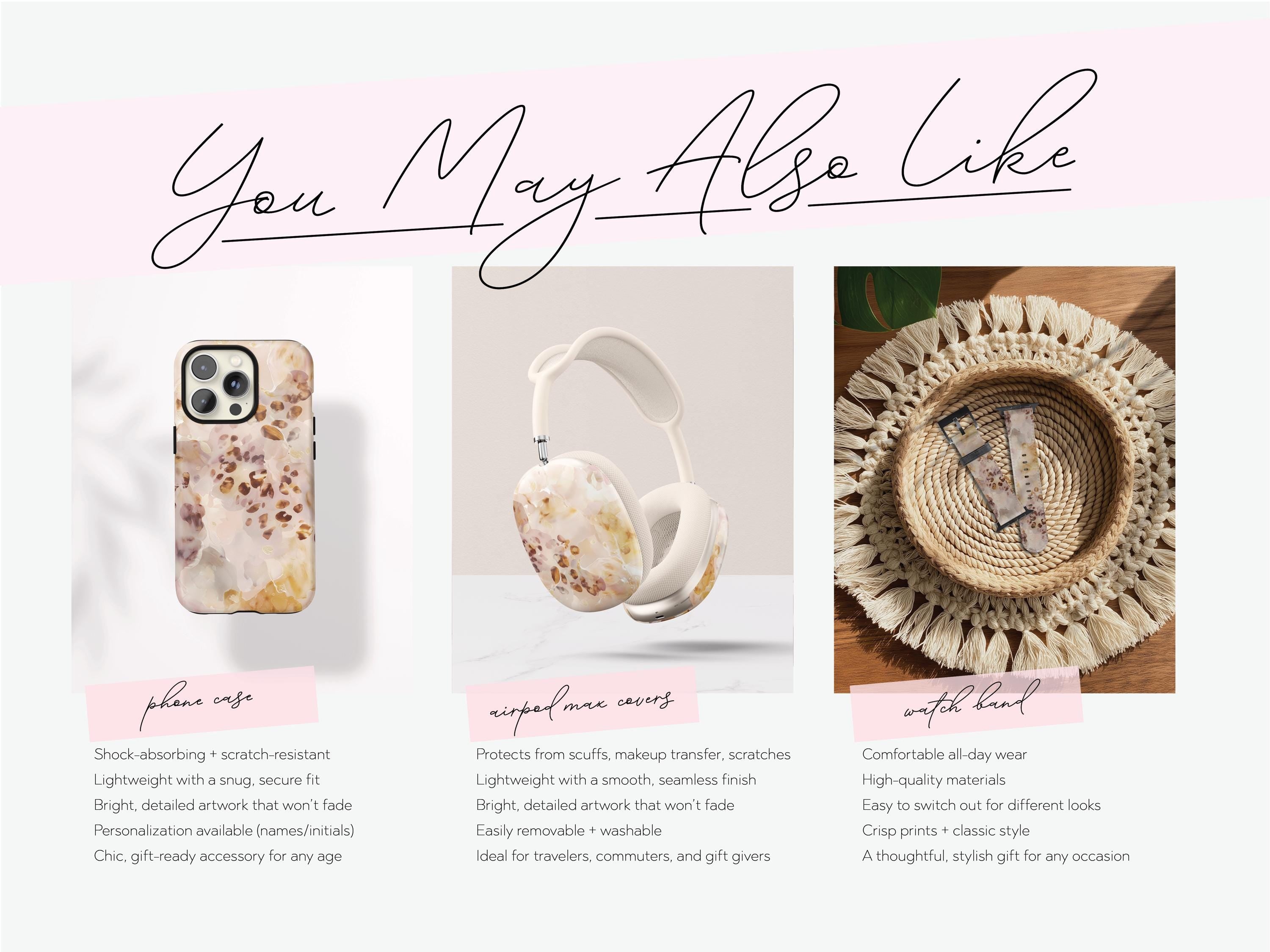 Tortoiseshell Airpods Pro Case Cover Blush Marble Protective Shell Accessory for Women With Keychain Aesthetic Luxury Gift For Her Tech - Charles Alex