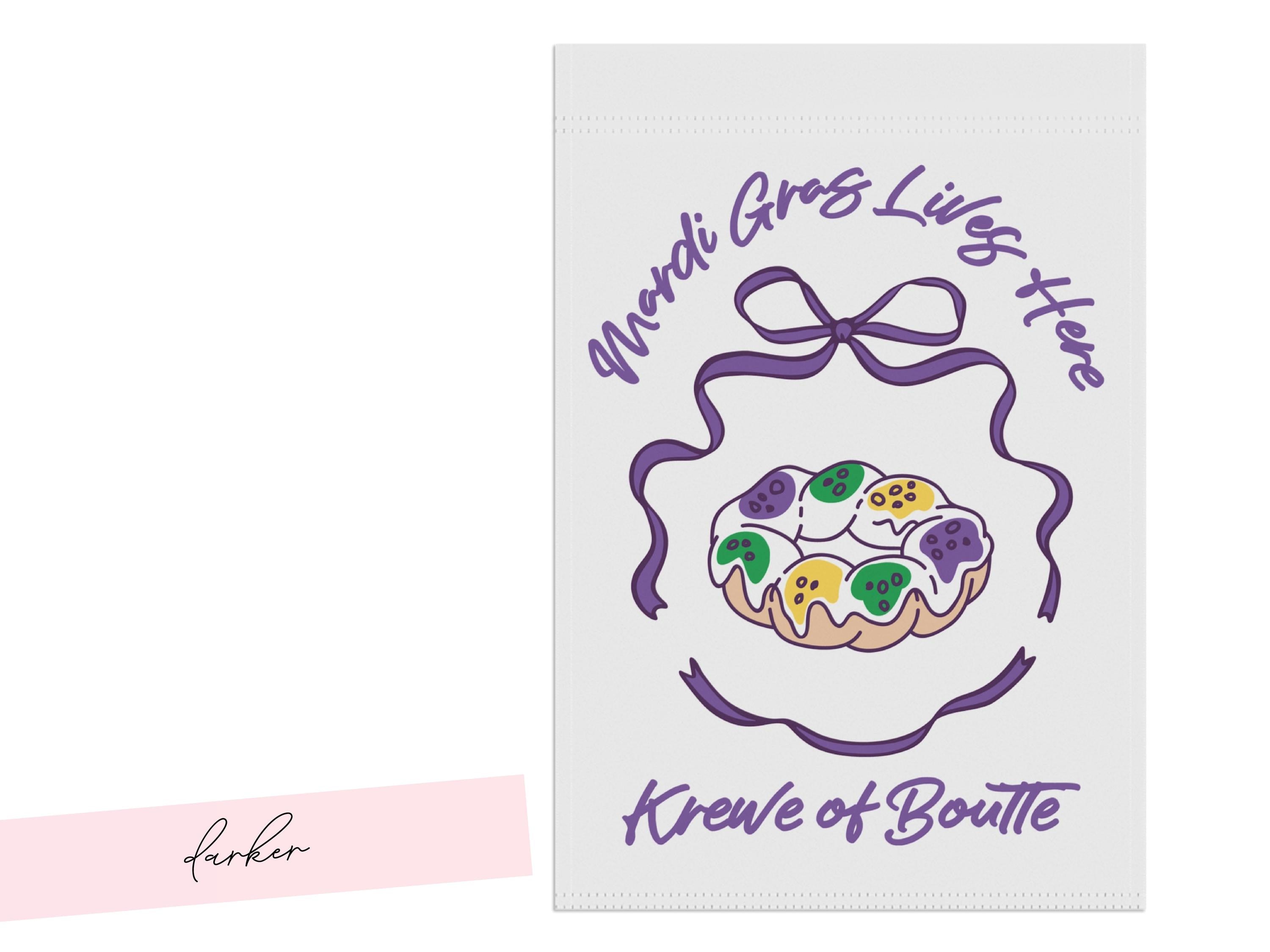 Mardi Gras Flag Pastel King Cake Garden Yard Sign Personalized Krewe Decor Outdoor Southern Home Banner Carnival Season Hostess Gift - Charles Alex