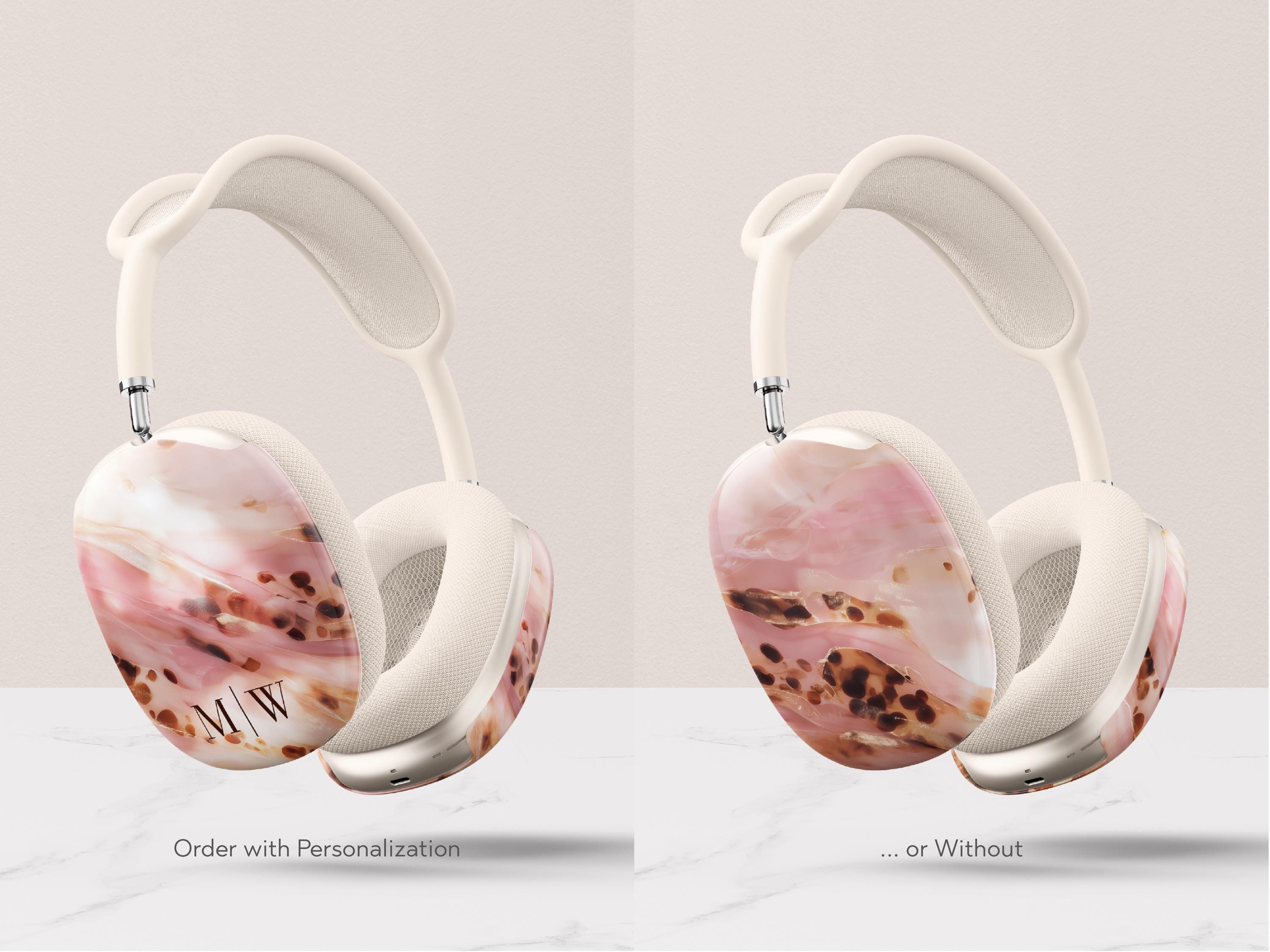 Pink Tortoise Shell AirPods Max Covers Personalized Initial Monogram Headphone Protective Case Feminine Aesthetic Accessory Gift For Her - Charles Alex