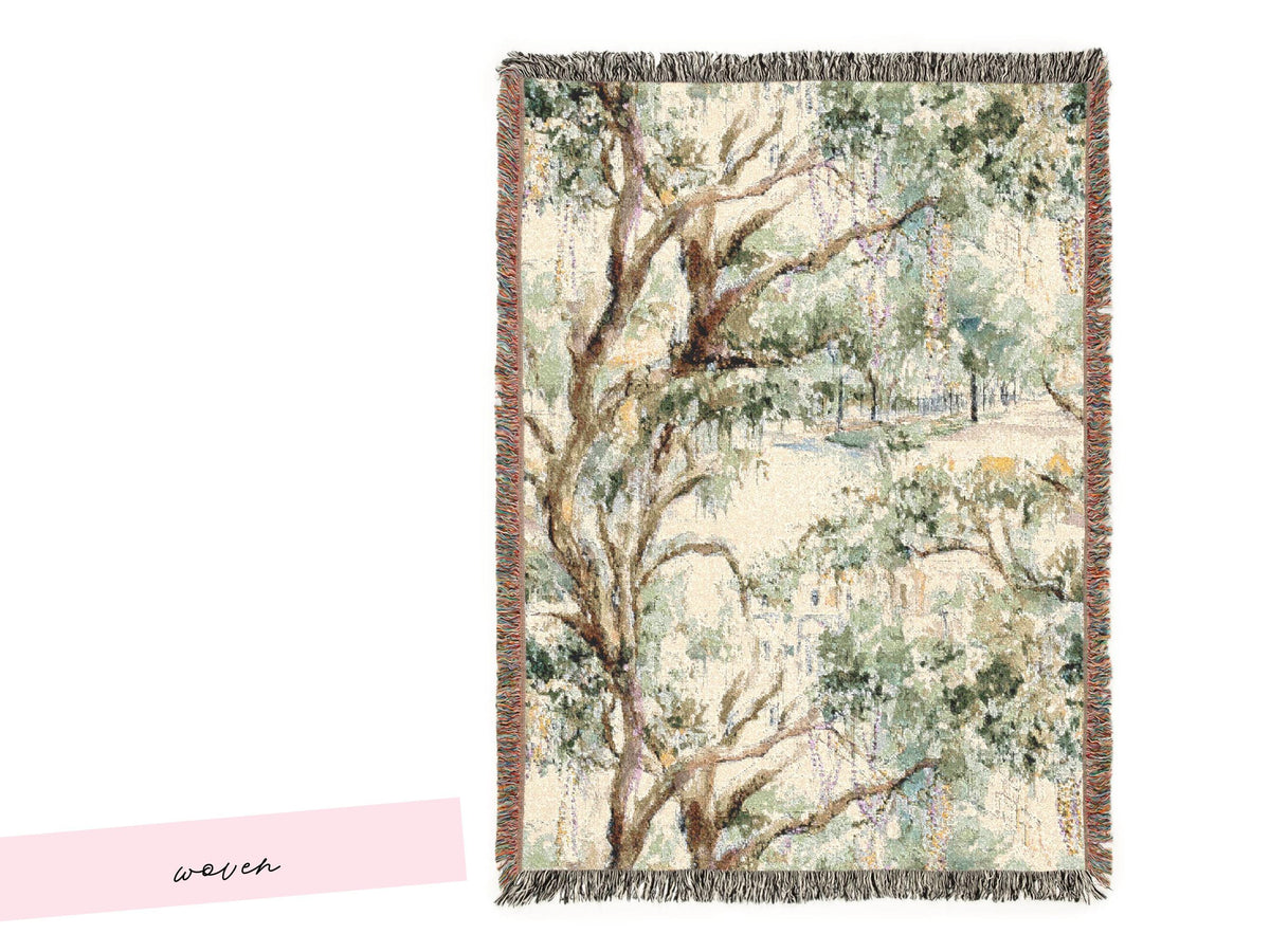 Bead Tree Mardi Gras Warm Parade Route Blanket Sherpa St Charles Avenue Oak Trees Watercolor Landscape New Orleans Carnival Decor Throw - Charles Alex
