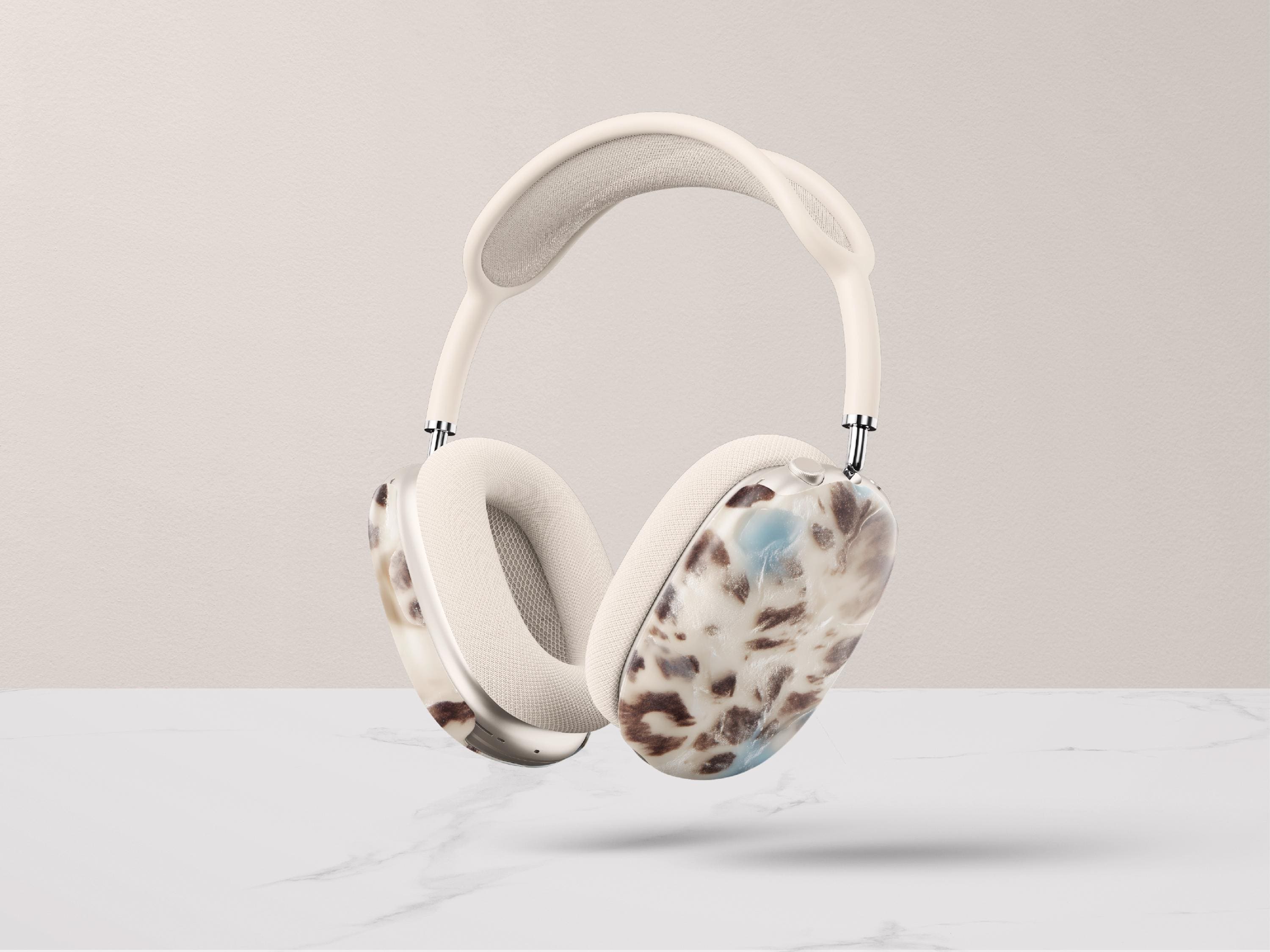 Powder Blue Tortoiseshell AirPods Max Case Personalized Monogram Headphones Cover Luxe Travel Tech Accessory Protective Shell Gift For Her - Charles Alex