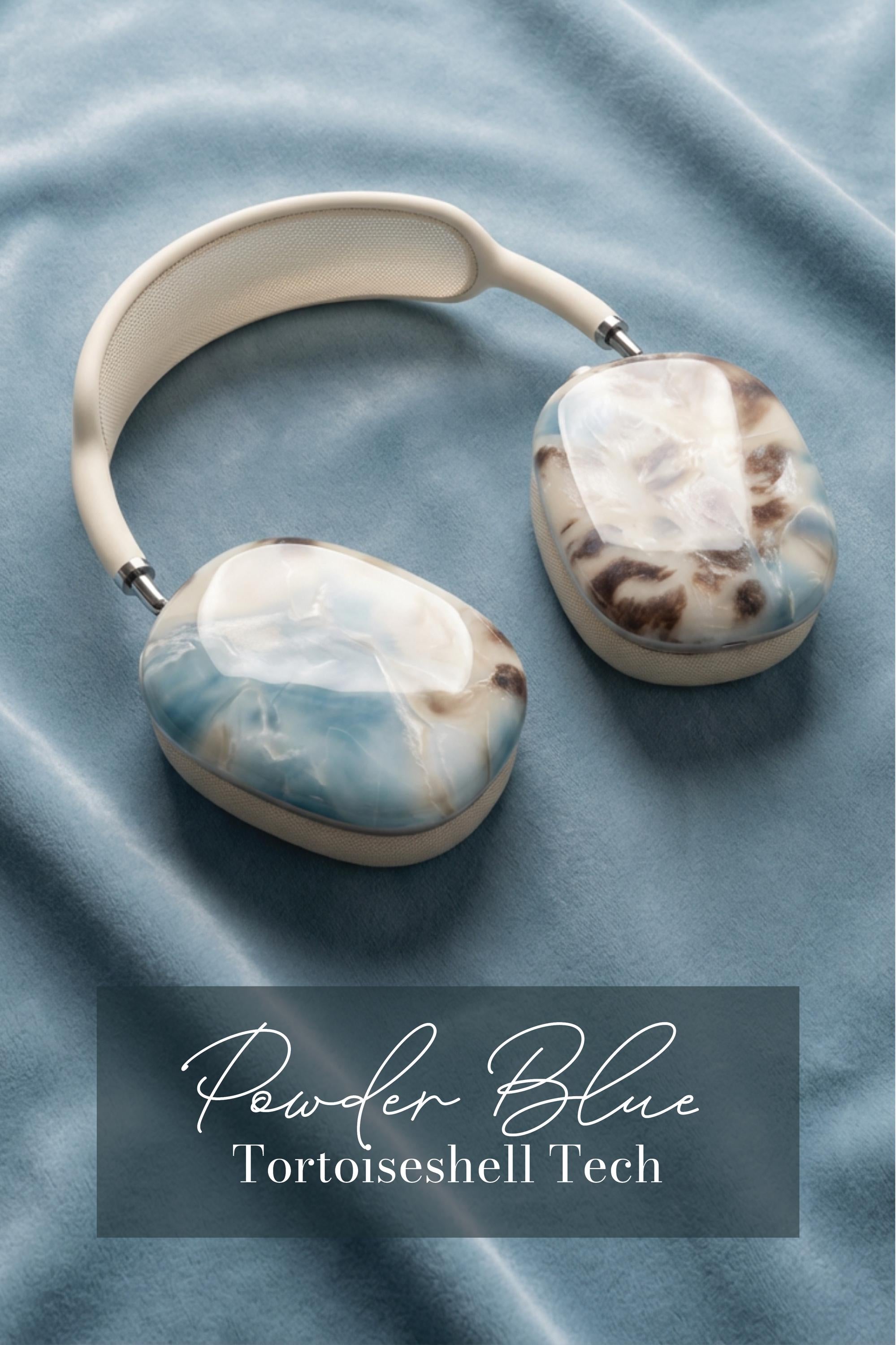 Powder Blue Tortoiseshell AirPods Max Case Personalized Monogram Headphones Cover Luxe Travel Tech Accessory Protective Shell Gift For Her - Charles Alex