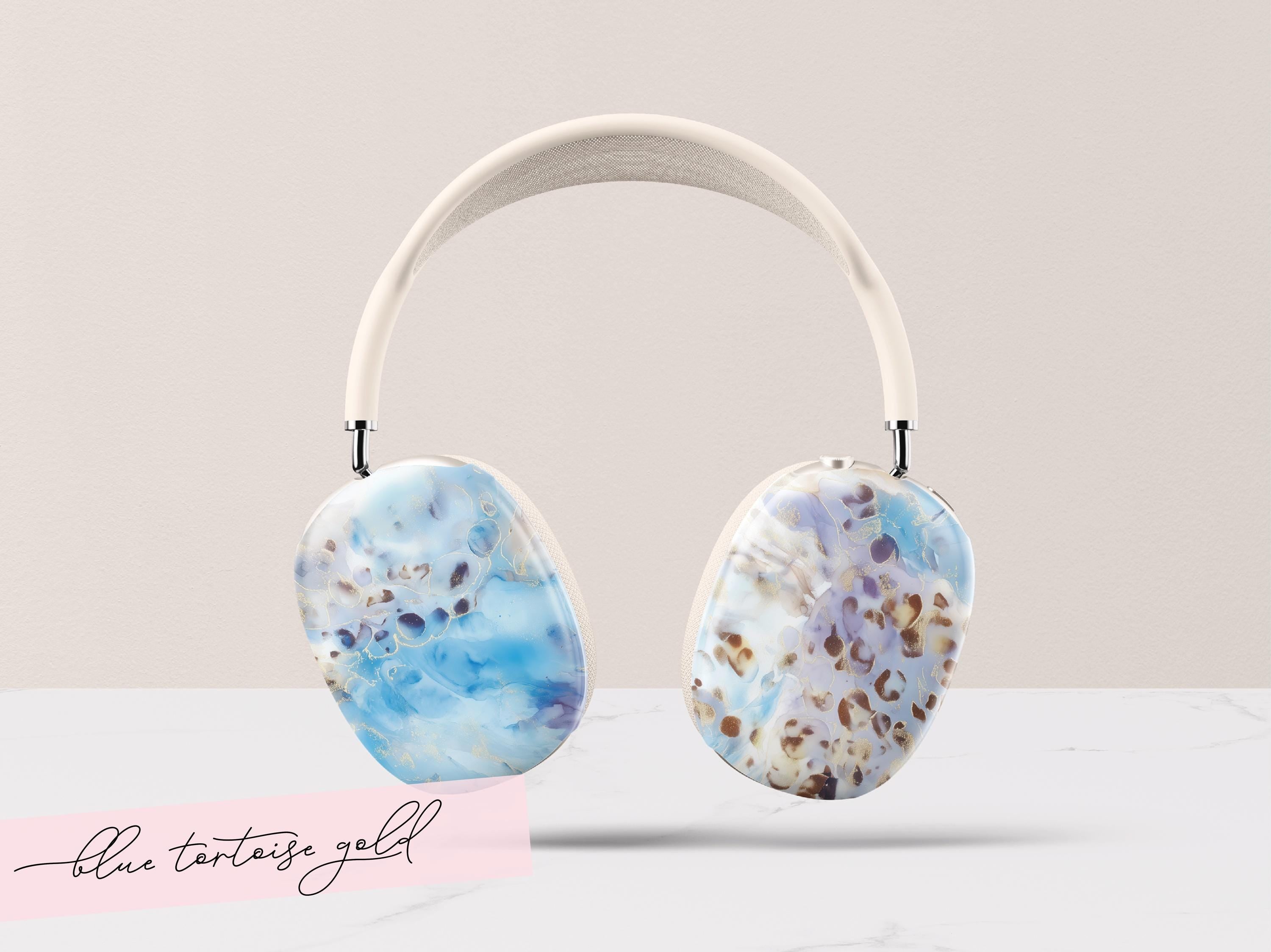 Powder Blue Tortoiseshell AirPods Max Case Personalized Monogram Headphones Cover Luxe Travel Tech Accessory Protective Shell Gift For Her - Charles Alex