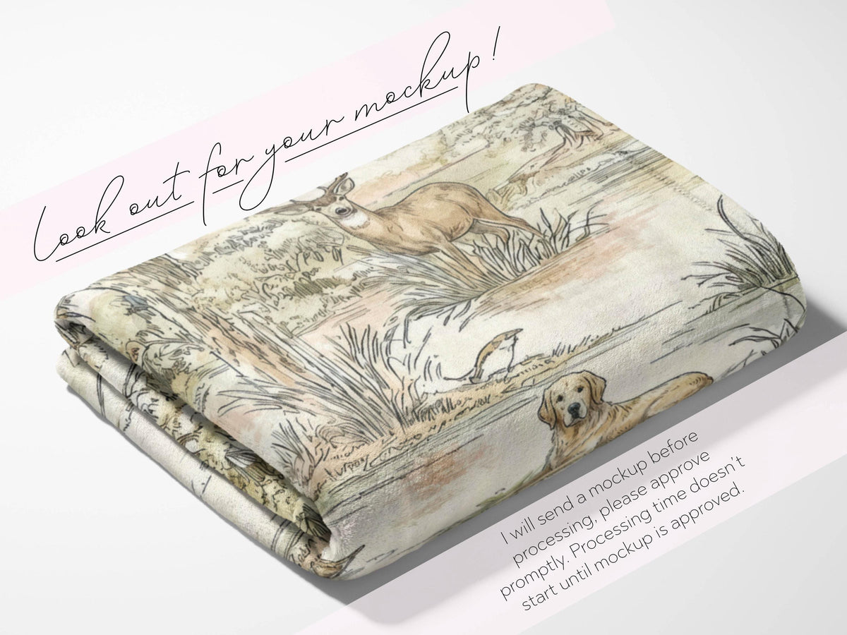 Hunting Nursey Decor Personalized Crib Throw Toile Deer Name Blanket Neutral Woodland Duck Baby Shower Gift Newborn Heirloom Woven Labrador - Charles Alex