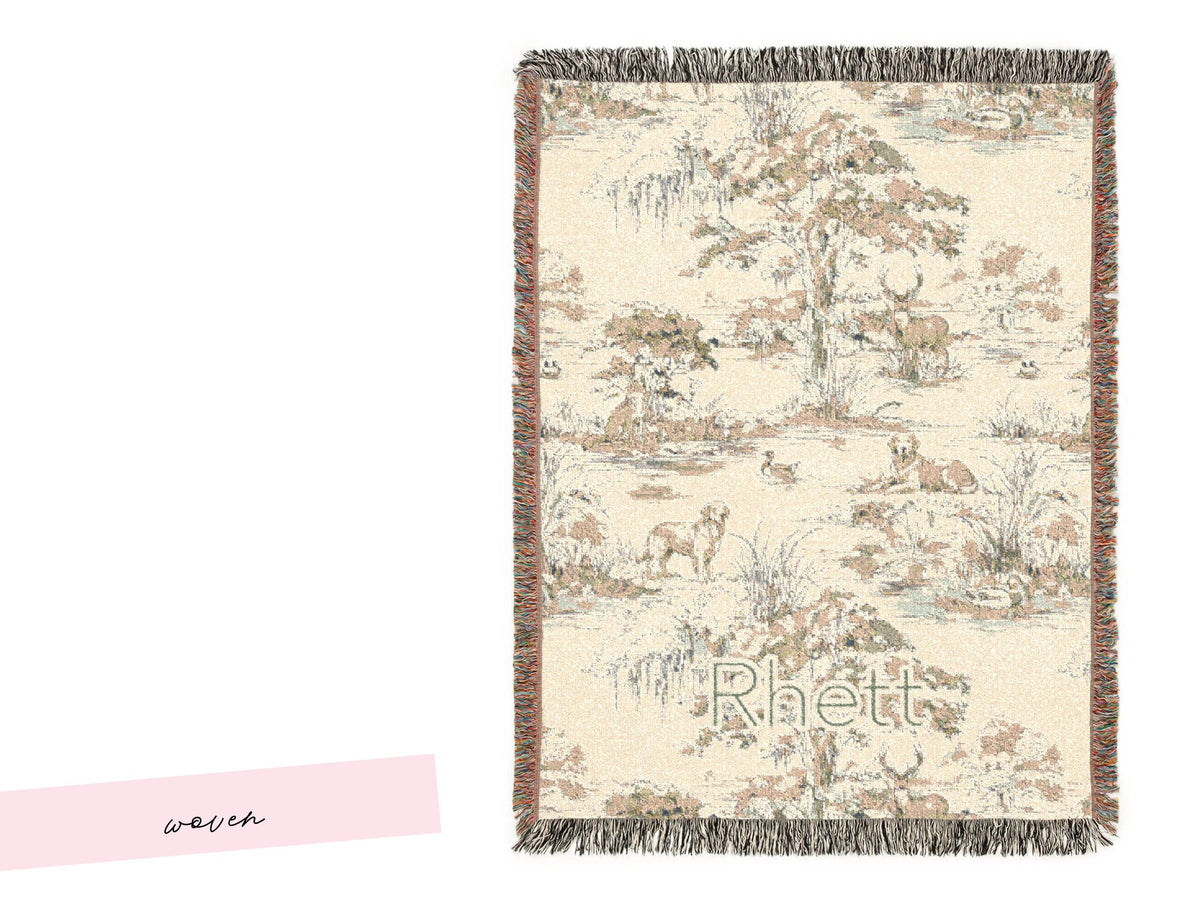 Hunting Nursey Decor Personalized Crib Throw Toile Deer Name Blanket Neutral Woodland Duck Baby Shower Gift Newborn Heirloom Woven Labrador - Charles Alex