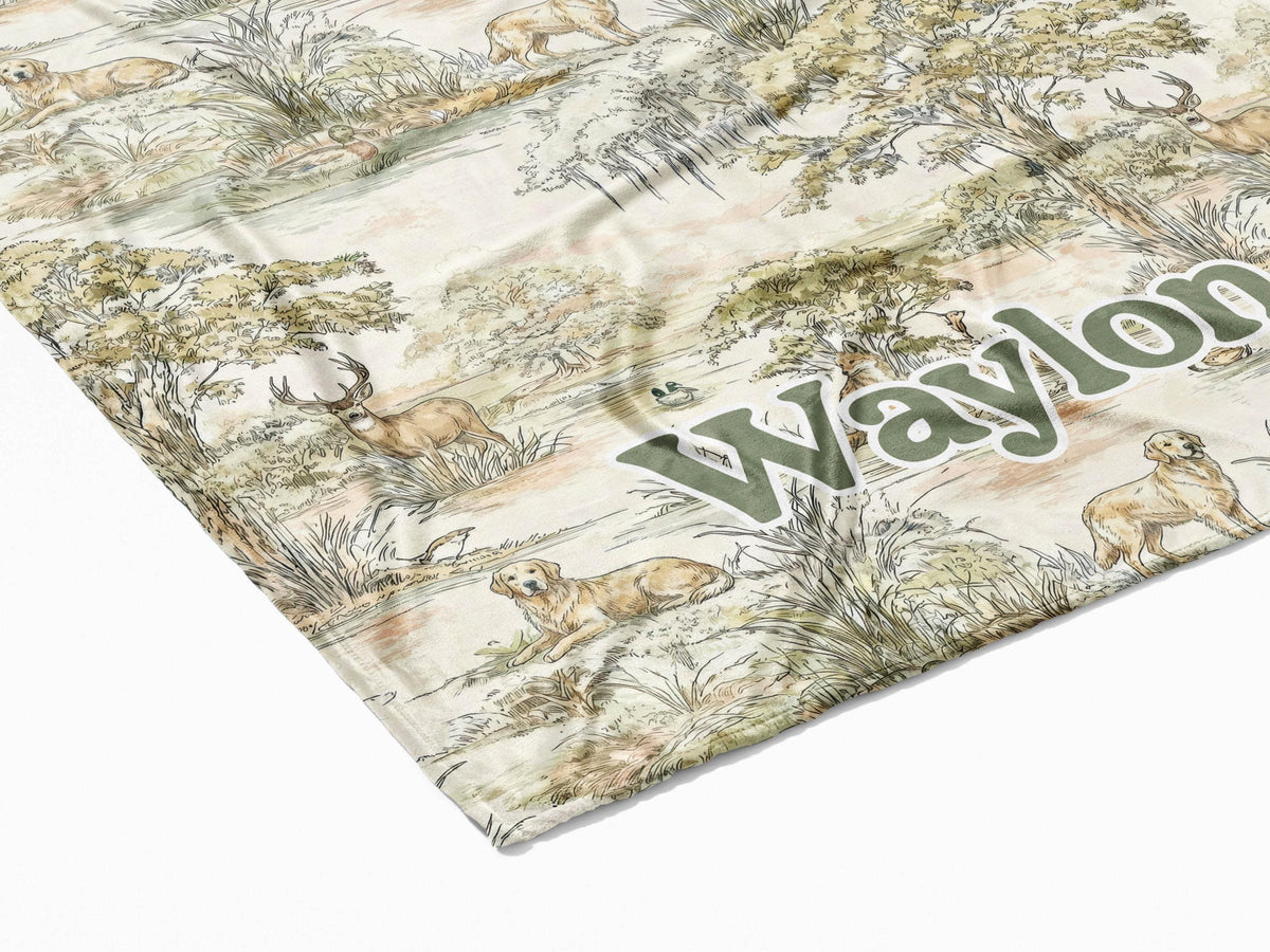Hunting Nursey Decor Personalized Crib Throw Toile Deer Name Blanket Neutral Woodland Duck Baby Shower Gift Newborn Heirloom Woven Labrador - Charles Alex