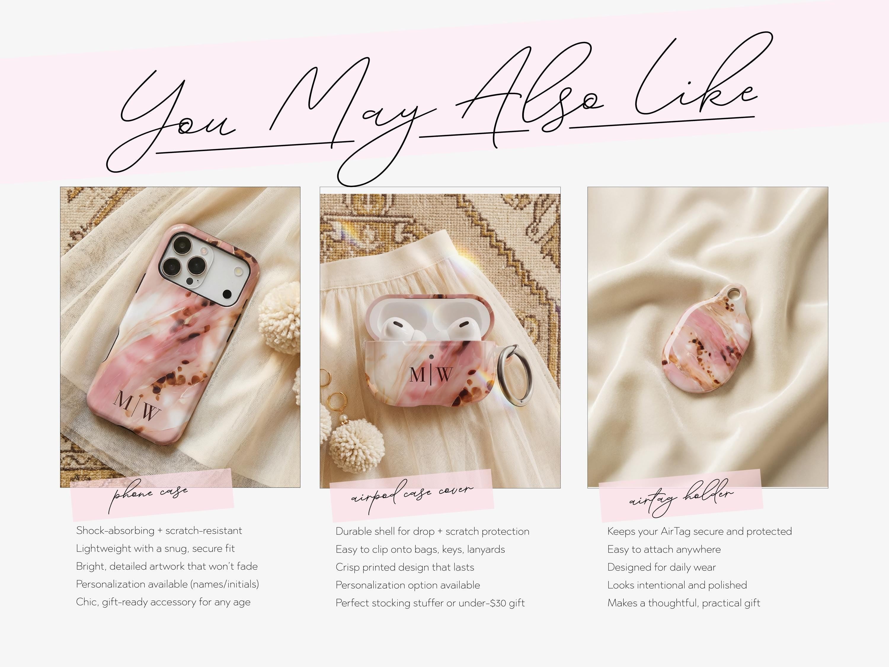 Pink Tortoise Shell AirPods Max Covers Personalized Initial Monogram Headphone Protective Case Feminine Aesthetic Accessory Gift For Her - Charles Alex