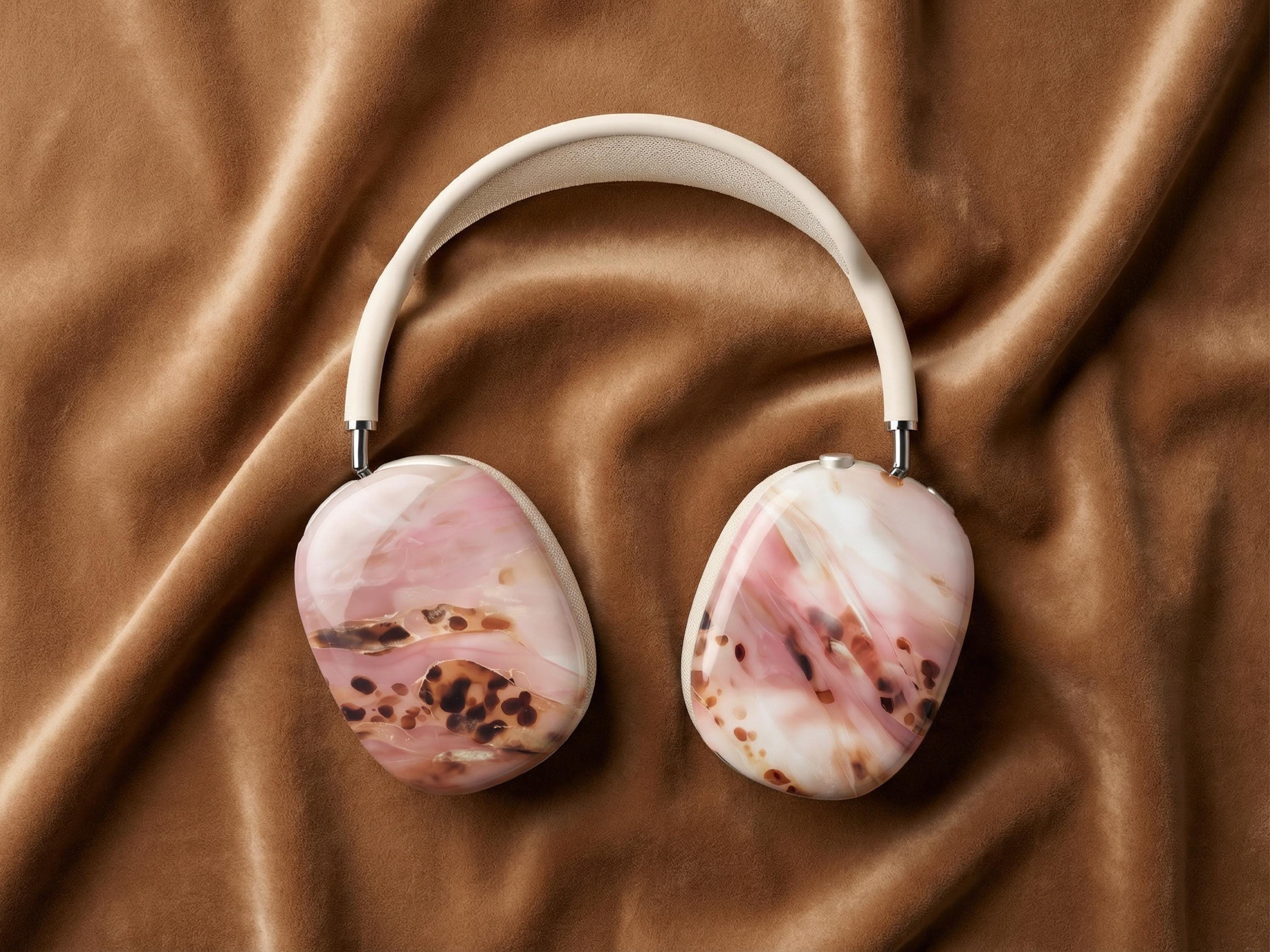 Pink Tortoise Shell AirPods Max Covers Personalized Initial Monogram Headphone Protective Case Feminine Aesthetic Accessory Gift For Her - Charles Alex