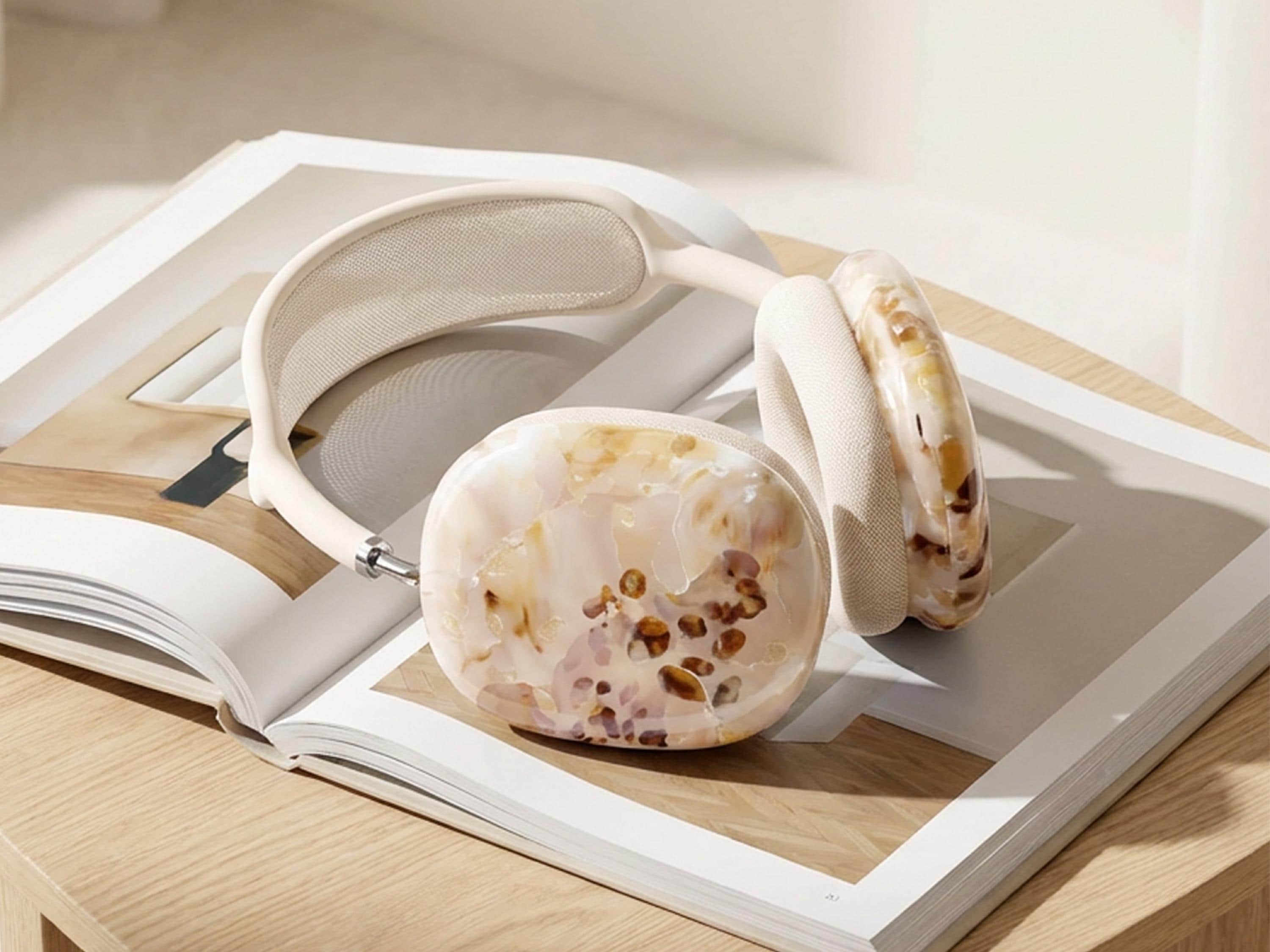 Blush Tortoiseshell Airpod Max Case Cover Neutral Marble Headphones Shell Aesthetic Protective Snap On Accessory Gift For Women Music Lovers - Charles Alex