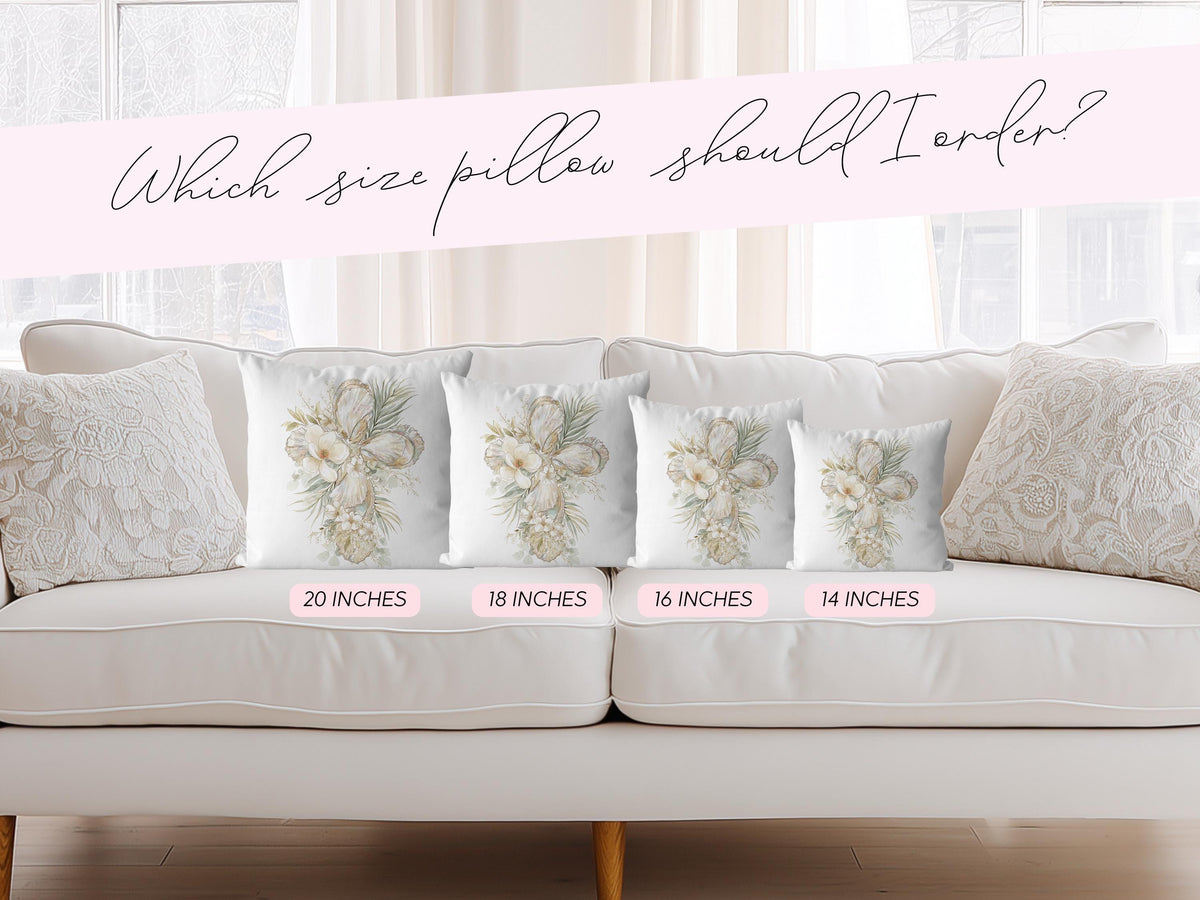Oyster Cross Easter Throw Pillow Case Watercolor Magnolia Coastal Christian Decor Farmhouse Sofa Cushion Cover Housewarming Gift Baptism - Charles Alex