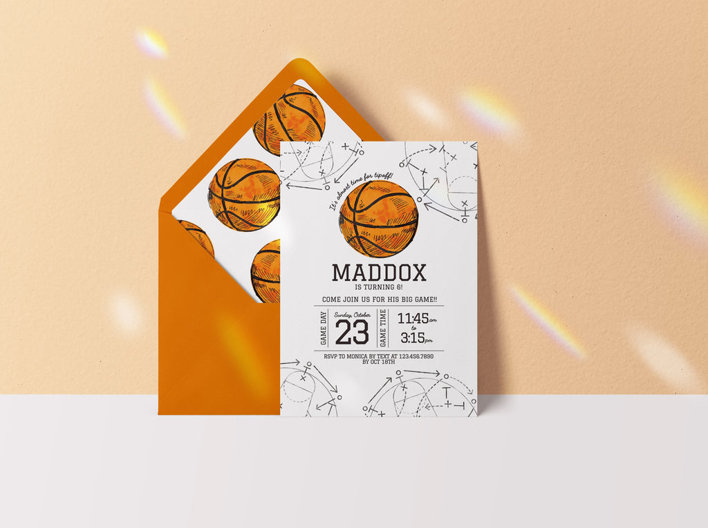 Editable Basketball Birthday Invitation - Darker Orange Watercolor