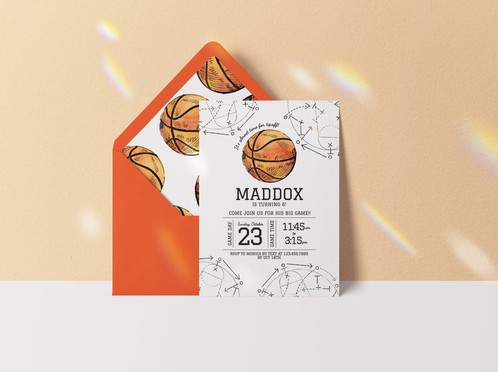 Editable Basketball Birthday Invitation - Lighter Orange Watercolor