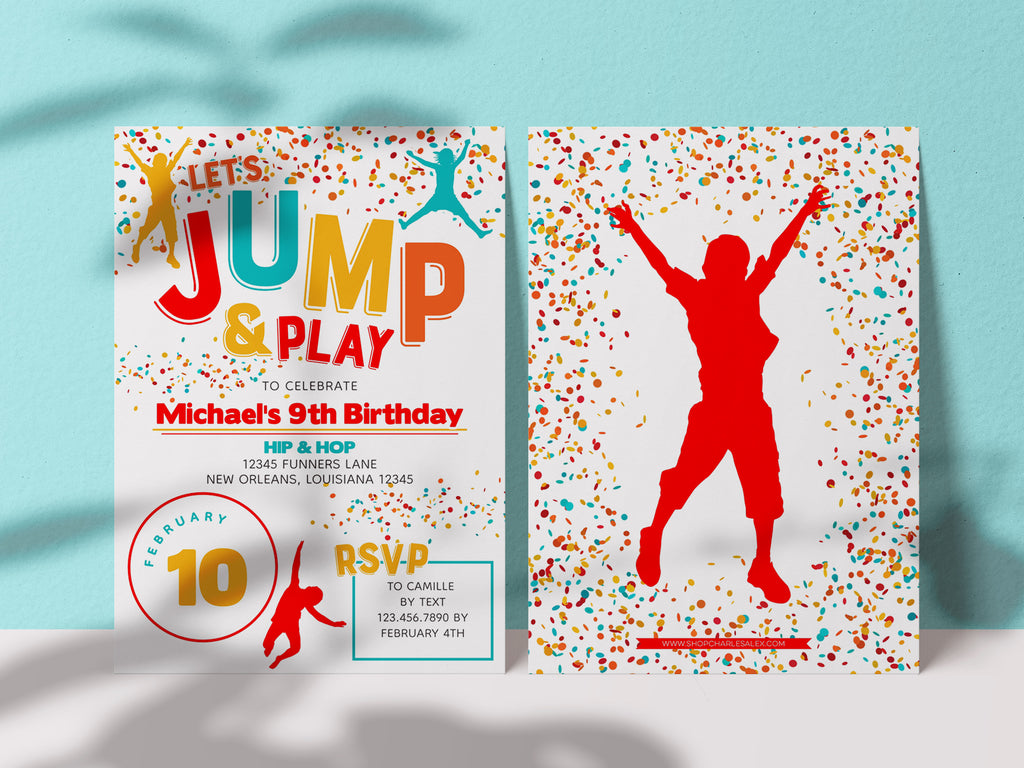 Jump Birthday Invitation Confetti - Red