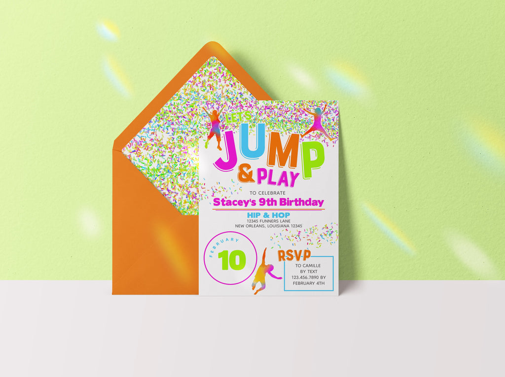 Jump Birthday Invitation Confetti - Neon