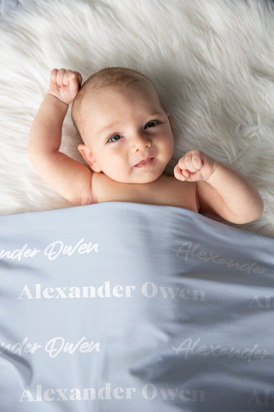 Baby Name Swaddle Blanket Baby Blue - Charles Alex