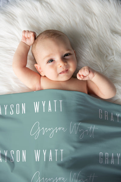 Baby Name Swaddle Blanket Sage Green - Charles Alex