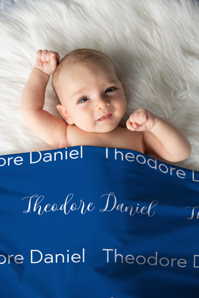 Baby Name Swaddle Blanket Royal Blue - Charles Alex