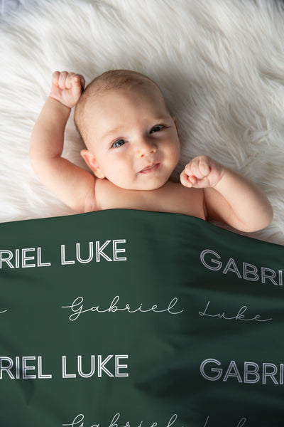 Baby Name Swaddle Blanket Hunter Green - Charles Alex