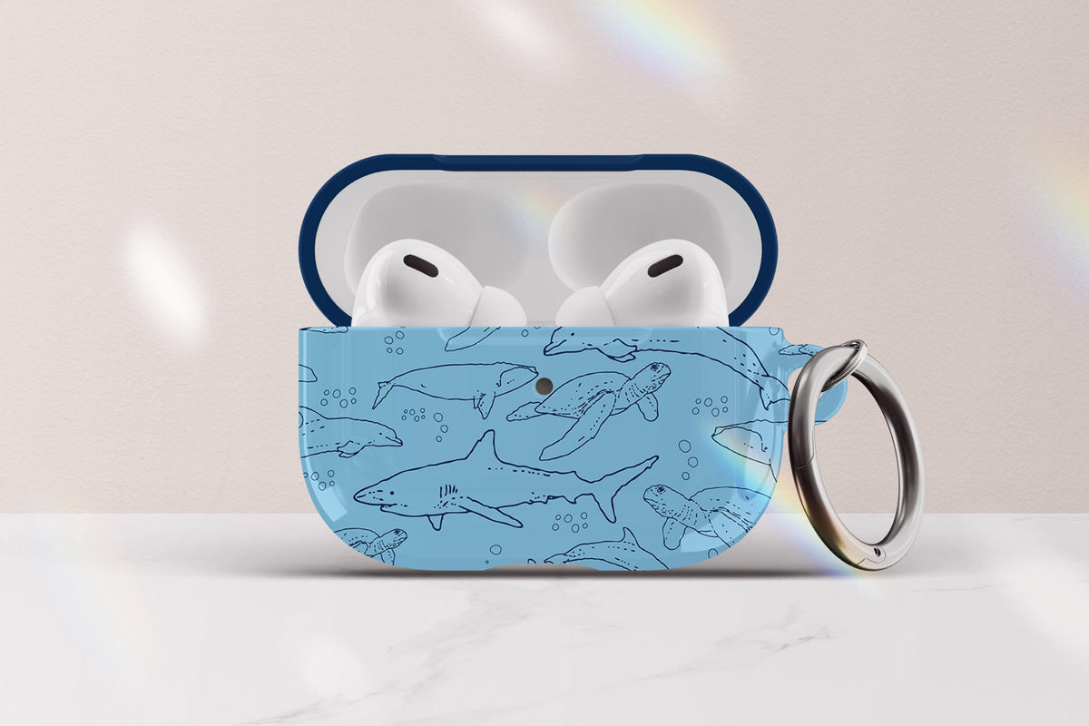 Ocean Animals Airpod Case Cover With Keychain Gift For Marine Biologist Shark Tropical Fish Sea Turtle Dolphin Print Airpod Cover Gift