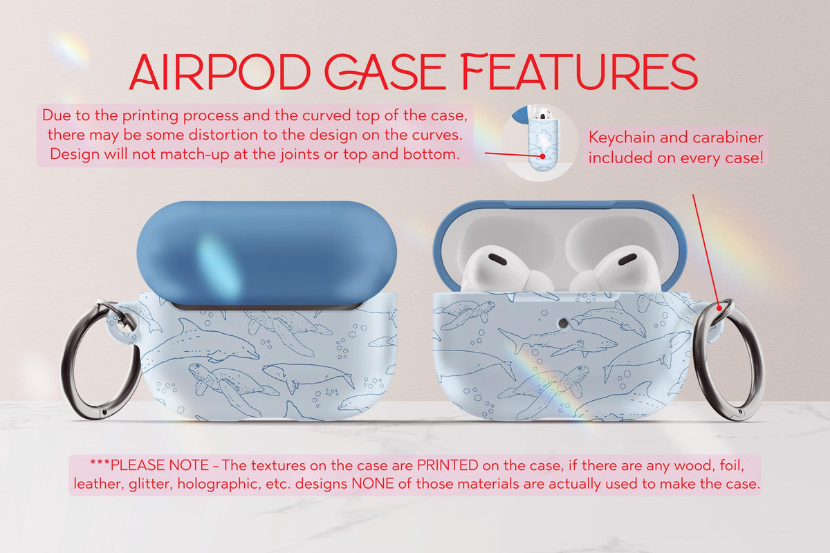 Ocean Animals Airpod Case Cover With Keychain Gift For Marine Biologist Shark Tropical Fish Sea Turtle Dolphin Print Airpod Cover Gift