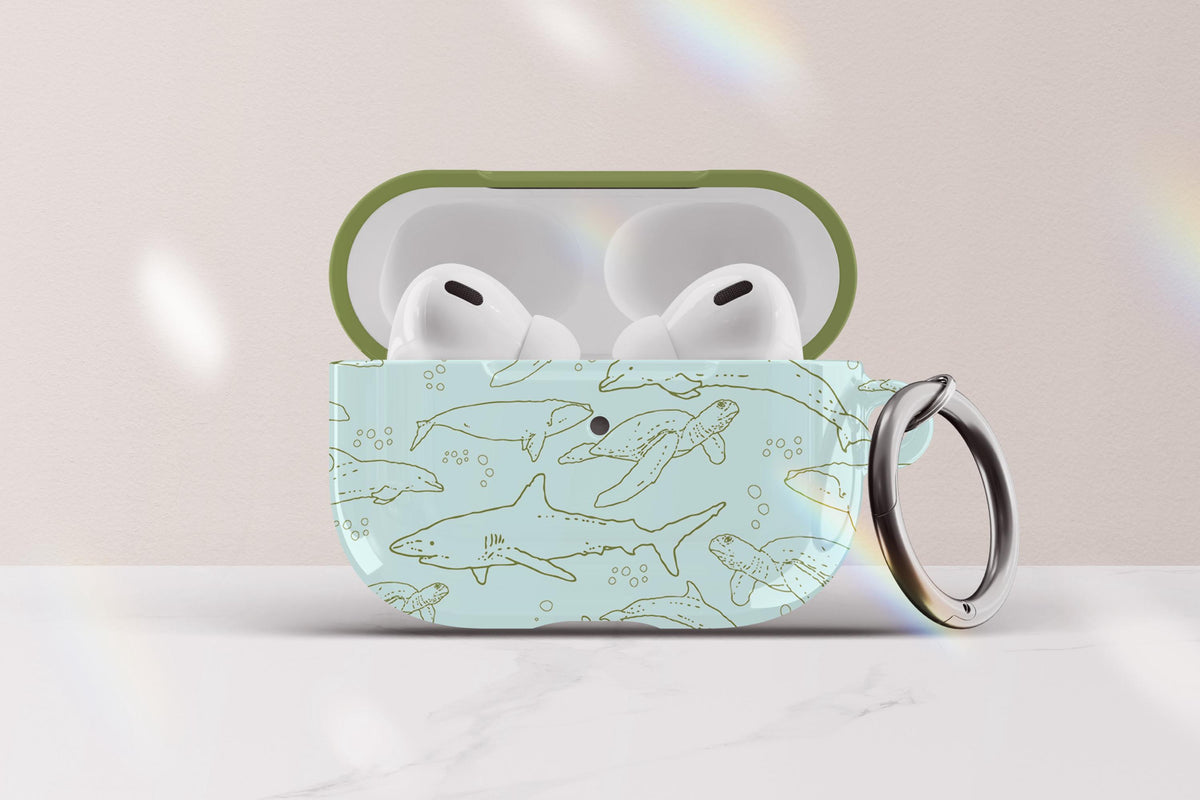 Ocean Animals Airpod Case Cover With Keychain Gift For Marine Biologist Shark Tropical Fish Sea Turtle Dolphin Print Airpod Cover Gift