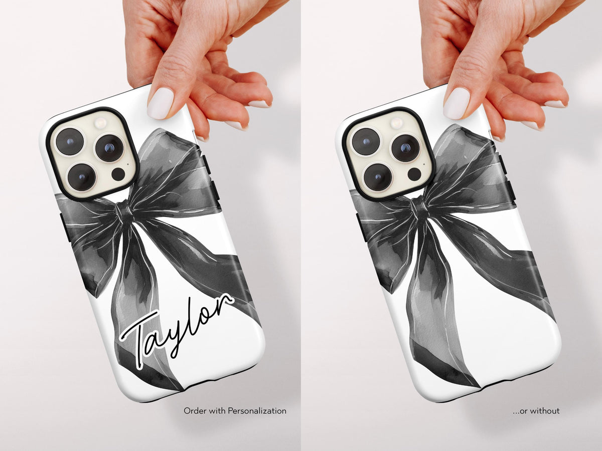 Custom Bow Phone Case for Girl Personalized Black Bow Coquette Gift for Girly Girl iPhone 16 Pro Max Case Galaxy S25 Ultra Case for Phone - Charles Alex