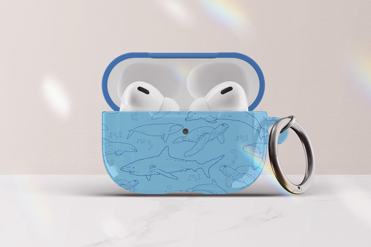 Ocean Animals Airpod Case Cover With Keychain Gift For Marine Biologist Shark Tropical Fish Sea Turtle Dolphin Print Airpod Cover Gift