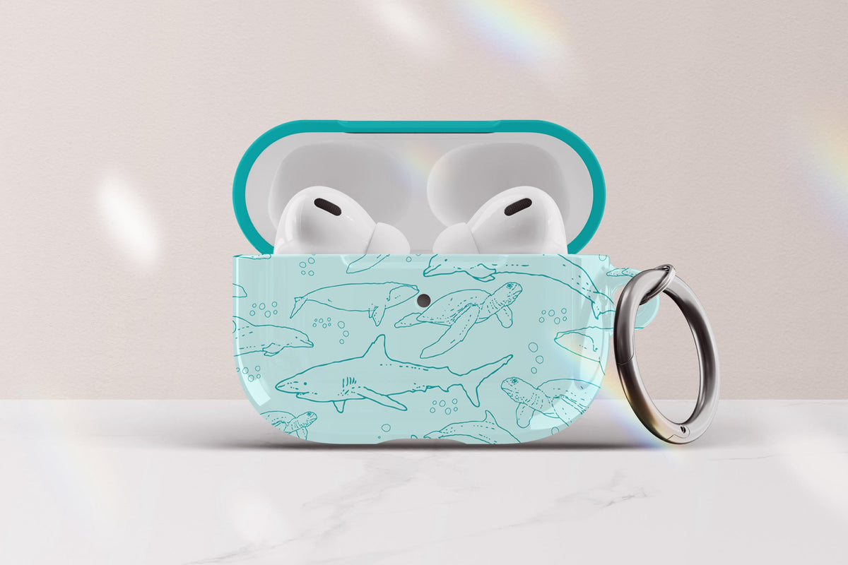 Ocean Animals Airpod Case Cover With Keychain Gift For Marine Biologist Shark Tropical Fish Sea Turtle Dolphin Print Airpod Cover Gift