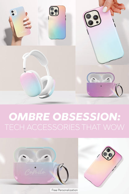 Gradient Airpod Case Pastel Ombre Airpod Pros Case Cover with Keychain Custom Rainbow Airpods Pro Case Gift for Tween Girl Gift Under 30 - Charles Alex